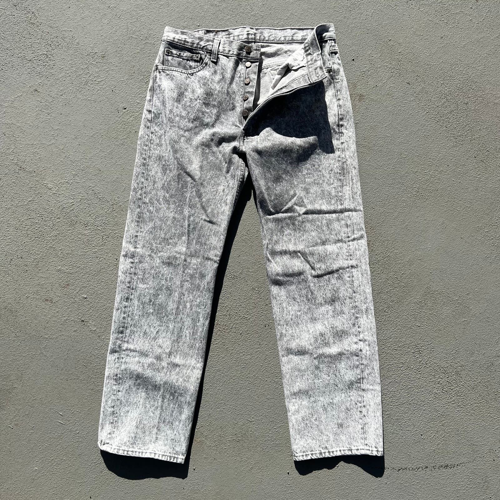 image of Levis 80's Levi’S 501 Gray Faded Acid Wash Jeans Straight Leg 36X30 in Grey, Men's