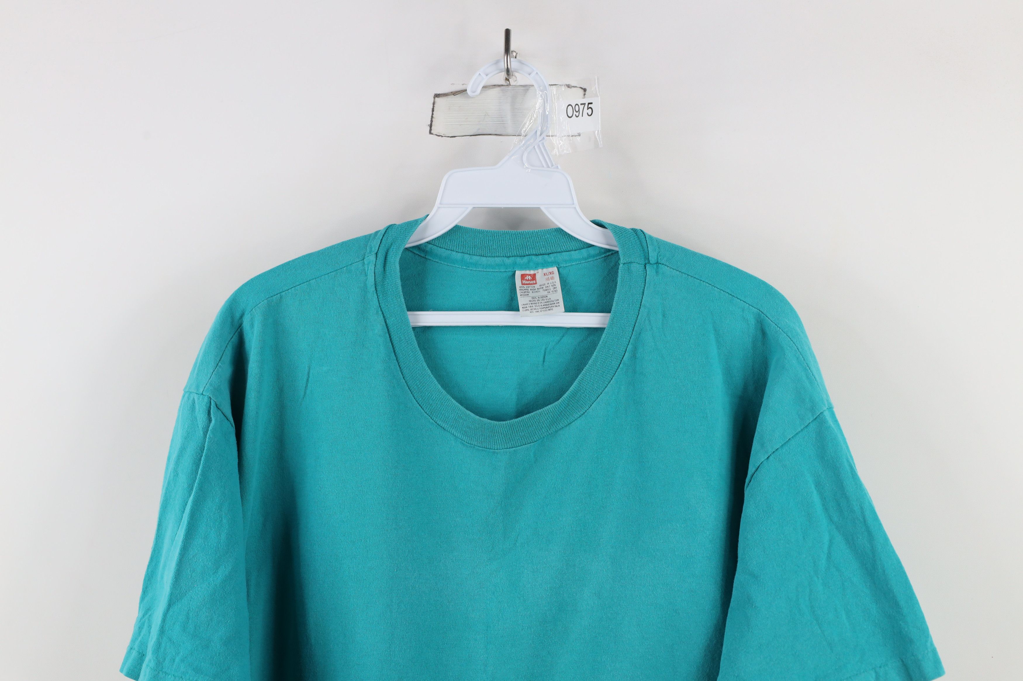 Vintage Vintage 90s Streetwear Distressed Blank Cotton T-Shirt Teal Size US XL / EU 56 / 4 - 2 Thumbnail
