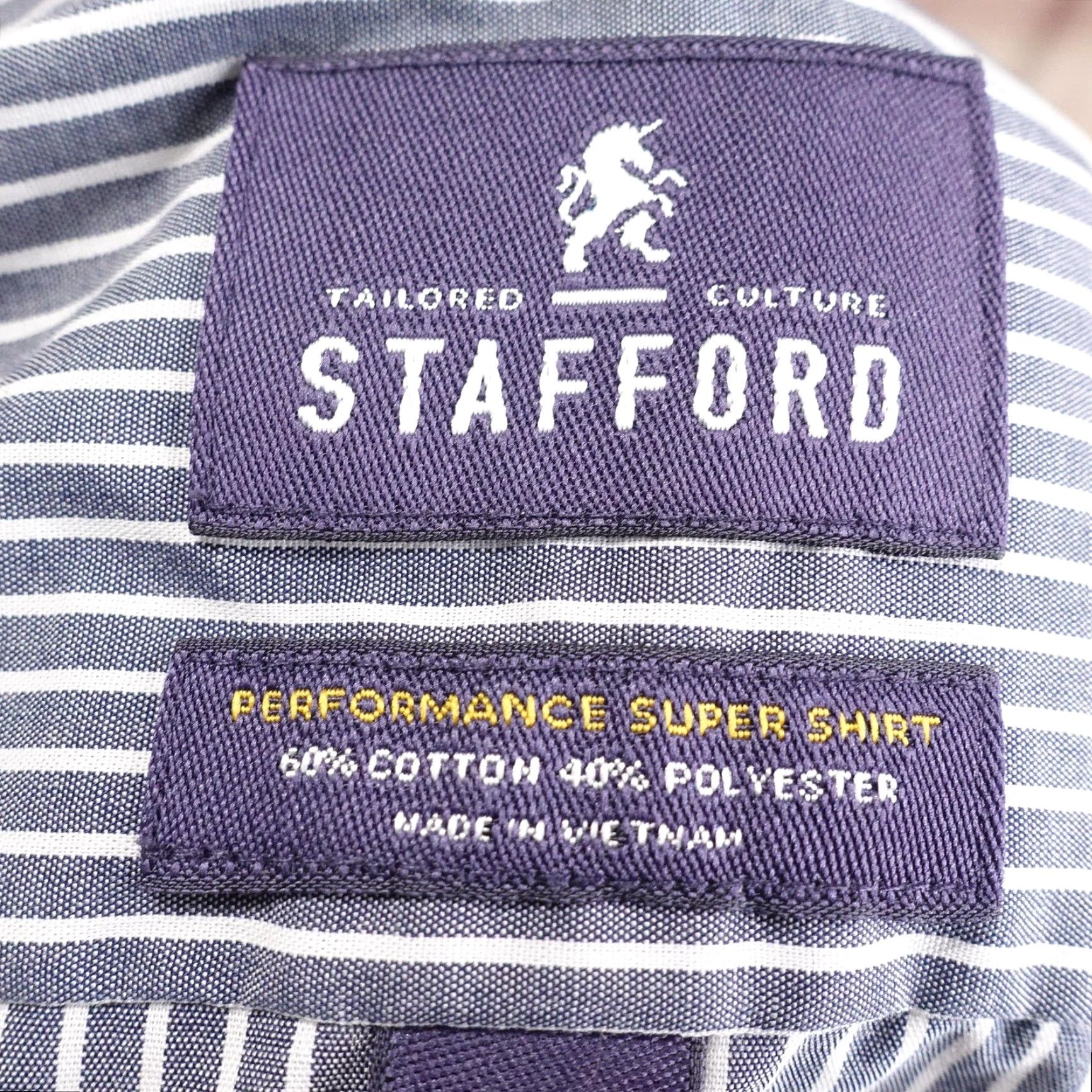 Stafford Stafford Shirt Mens 17 32-33 Blue White Stripe Fitted Performance Super Dress Shirt Size 46R - 6 Thumbnail
