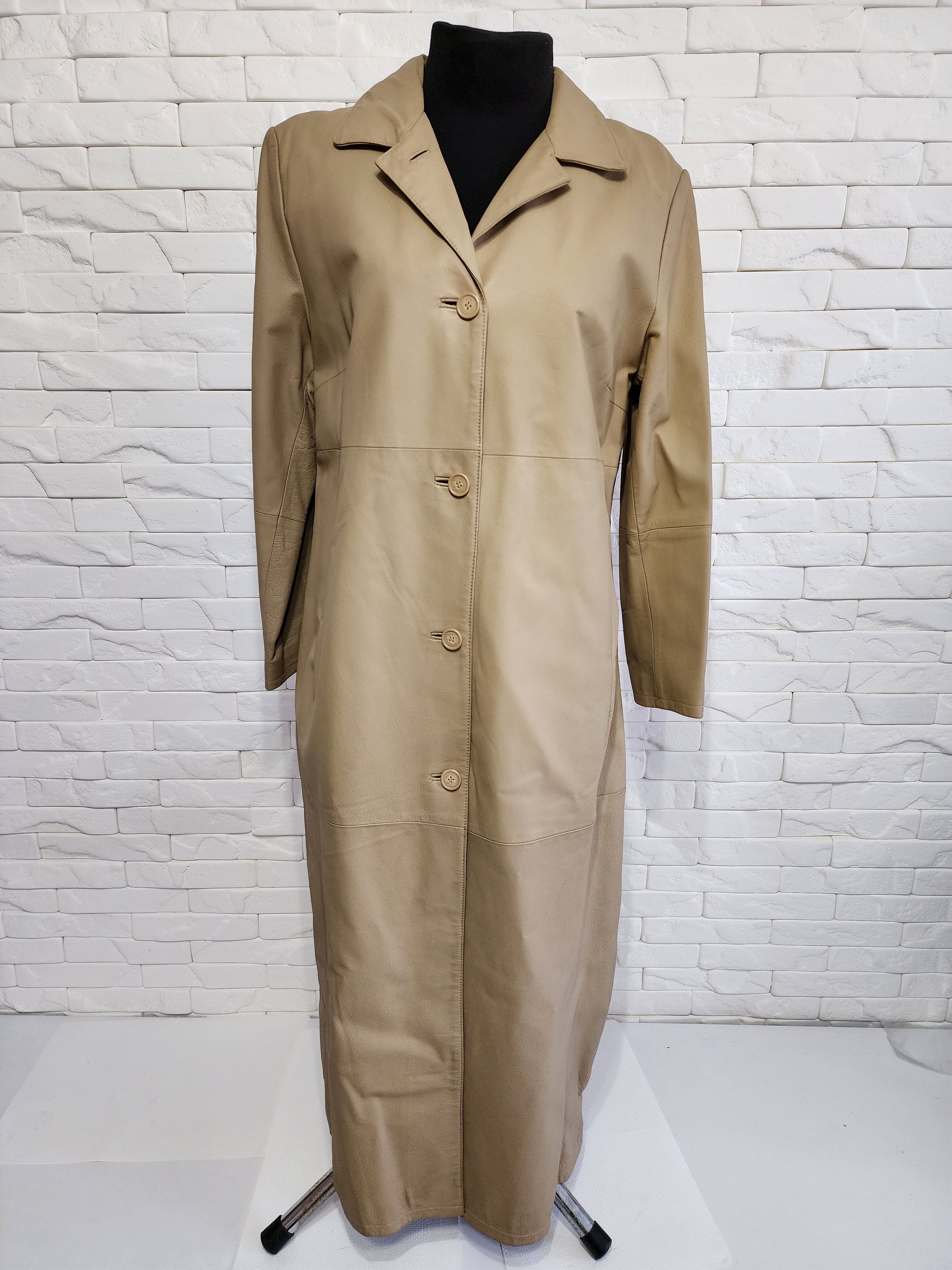 Genuine Leather Beige simple leather coat. Size XL / US 12-14 / IT 48-50 - 2 Thumbnail