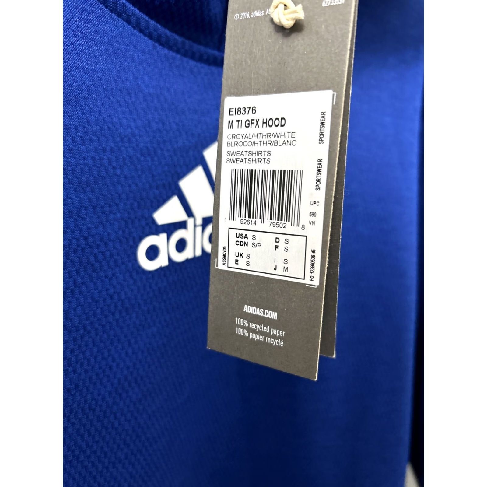 Adidas Adidas Hoodie Mens Small Royal Blue Ti GFX Logo Pullover Sweatshirt Sports Hoodie Mens Size US S / EU 44-46 / 1 - 4 Thumbnail