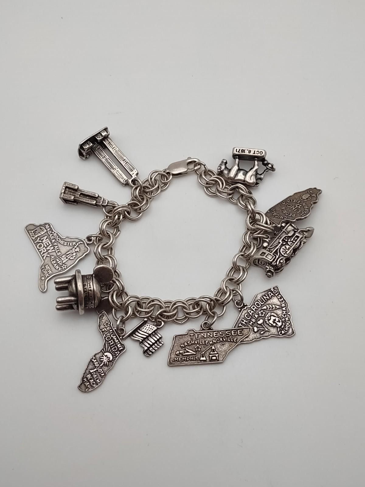 Other Vintage Sterling Travel Charm Bracelet US 54g Size ONE SIZE - 1 Thumbnail
