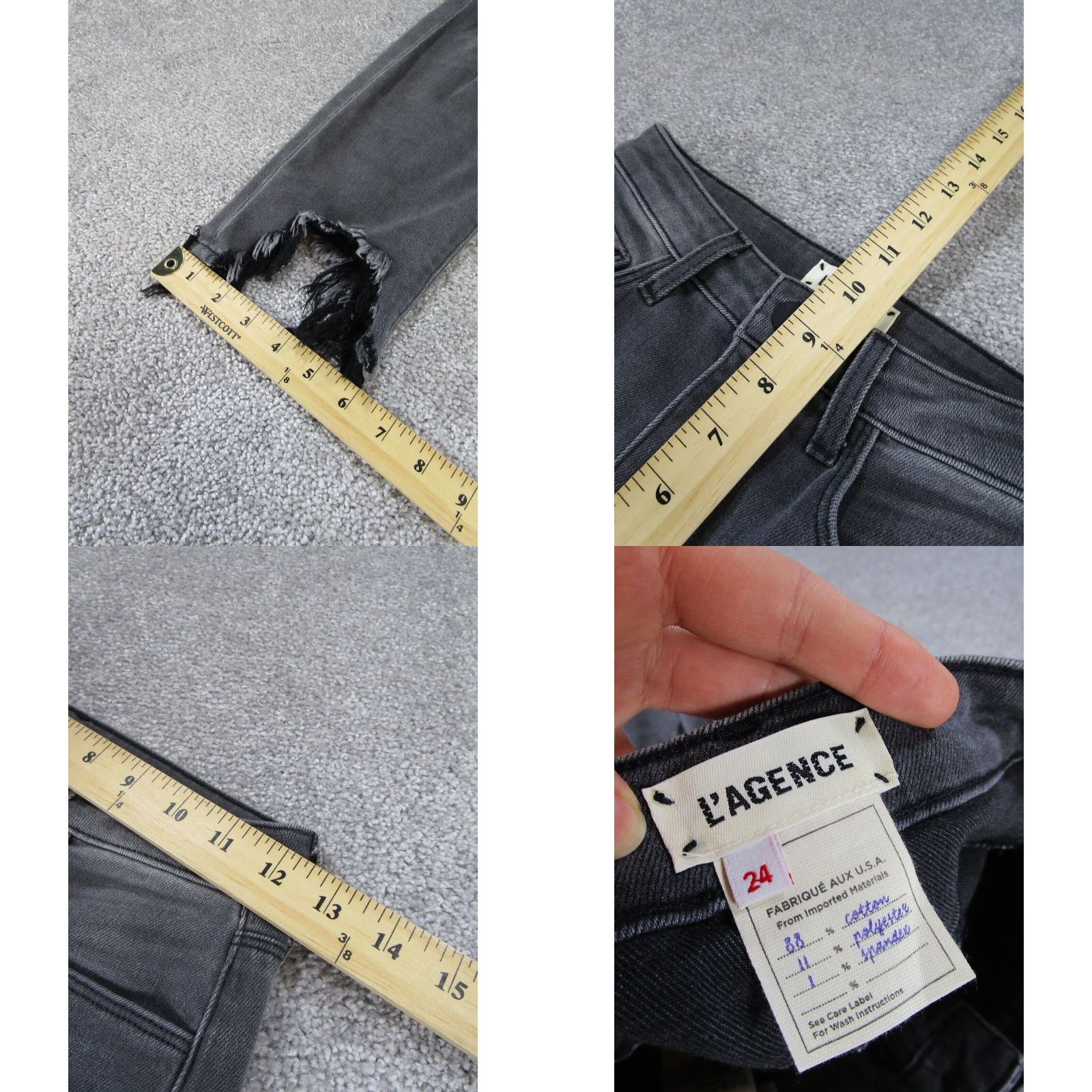 L'AGENCE L'Agence Womens Gray Stretch Denim Skinny Jeans 24 XL Ripped Hem Size 42" / US 20 - 4 Thumbnail