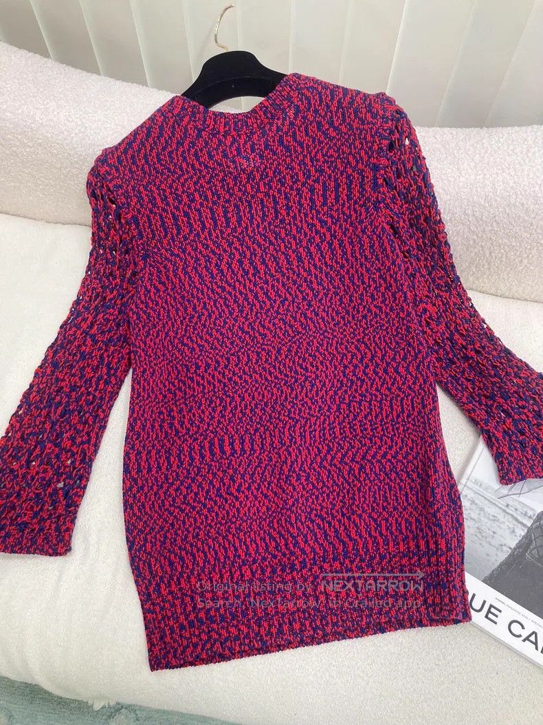 Chanel Chanel Red and blue mixed colour hollow knitted sweater Size XS / US 0-2 / IT 36-38 - 2 Thumbnail