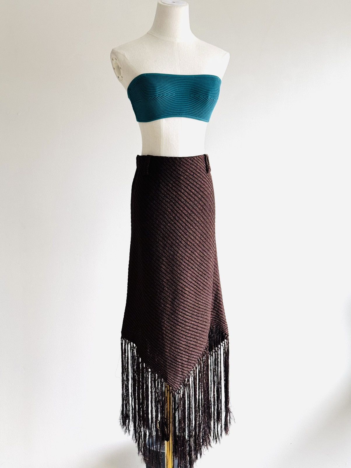 Missoni Missoni chocolate brown & metallic bronze bias fringe skirt Size 26" / US 2 / IT 38 - 1 Thumbnail