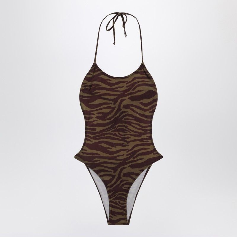 The Attico The Attico Zebra One-Piece Swimsuit In Khaki