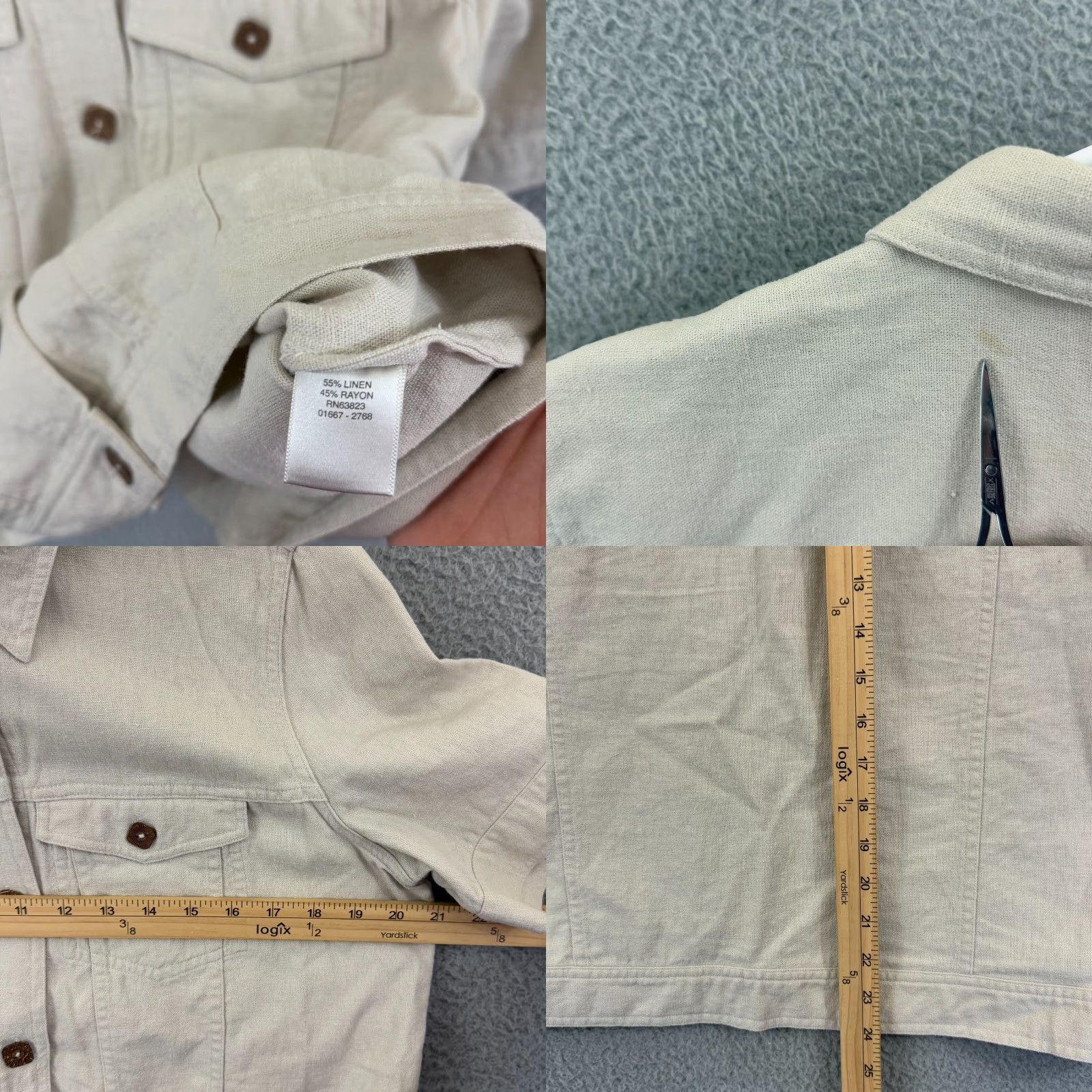 Vintage Christopher & Banks Shirt Womens Large Beige Linen Button Up Pockets Boho Loose Size L / US 10 / IT 46 - 8 Thumbnail