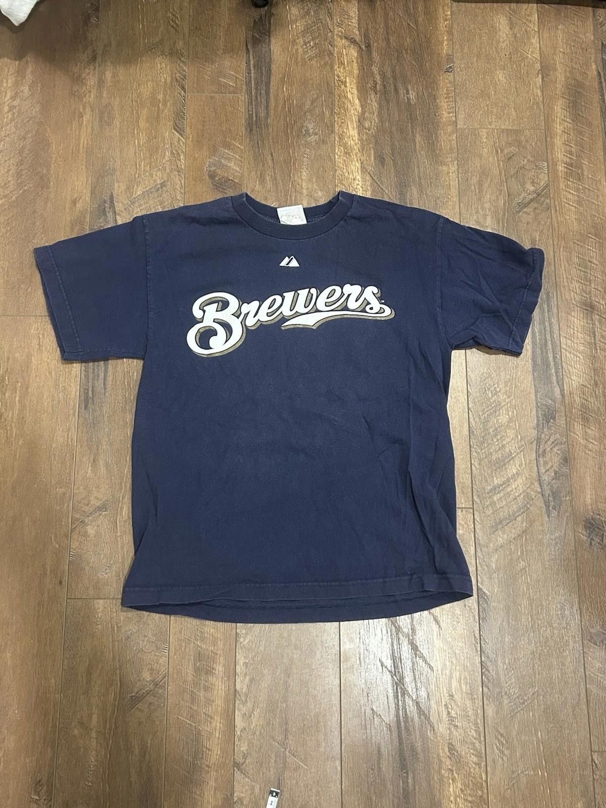 Majestic Vintage Brewers Prince Fielder T-Shirt Faded Navy M 19x24.5 Size US M / EU 48-50 / 2 - 1 Thumbnail