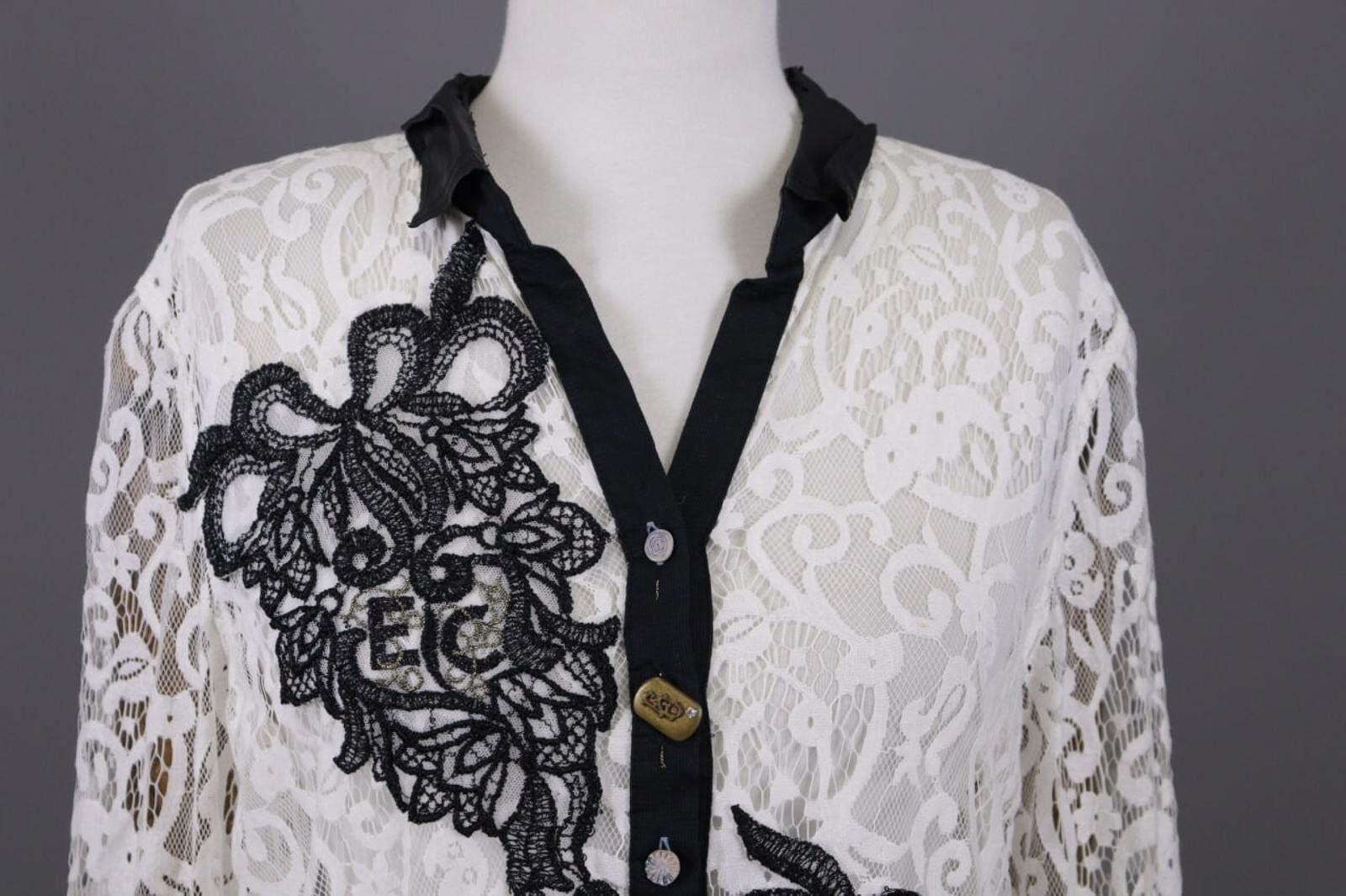 Designer Elisa Cavaletti White Embroidered Button Down Shirt Blouse Size M / US 6-8 / IT 42-44 - 2 Thumbnail