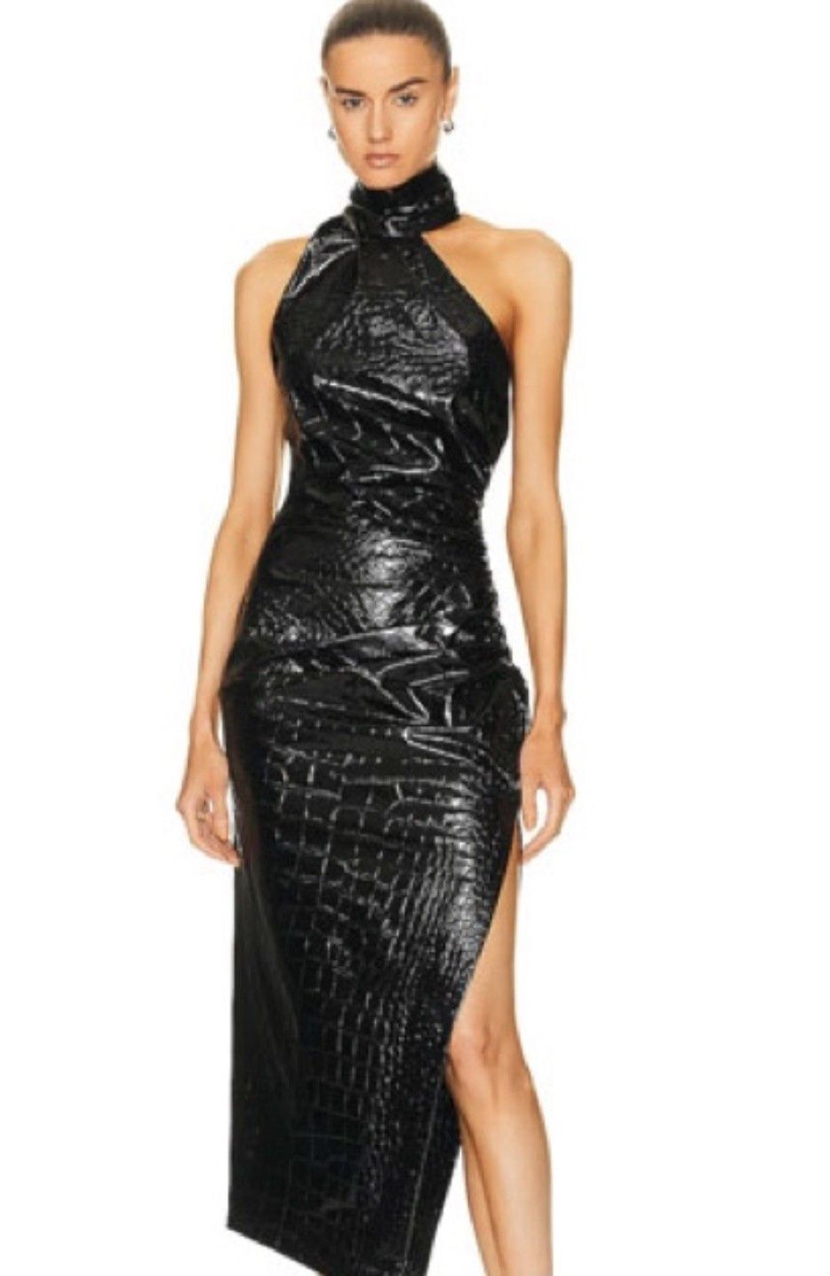 Alaia Alaia Asymmetric croc-effect vinyl halterneck midi dress 38 Size S / US 4 / IT 40 - 4 Thumbnail