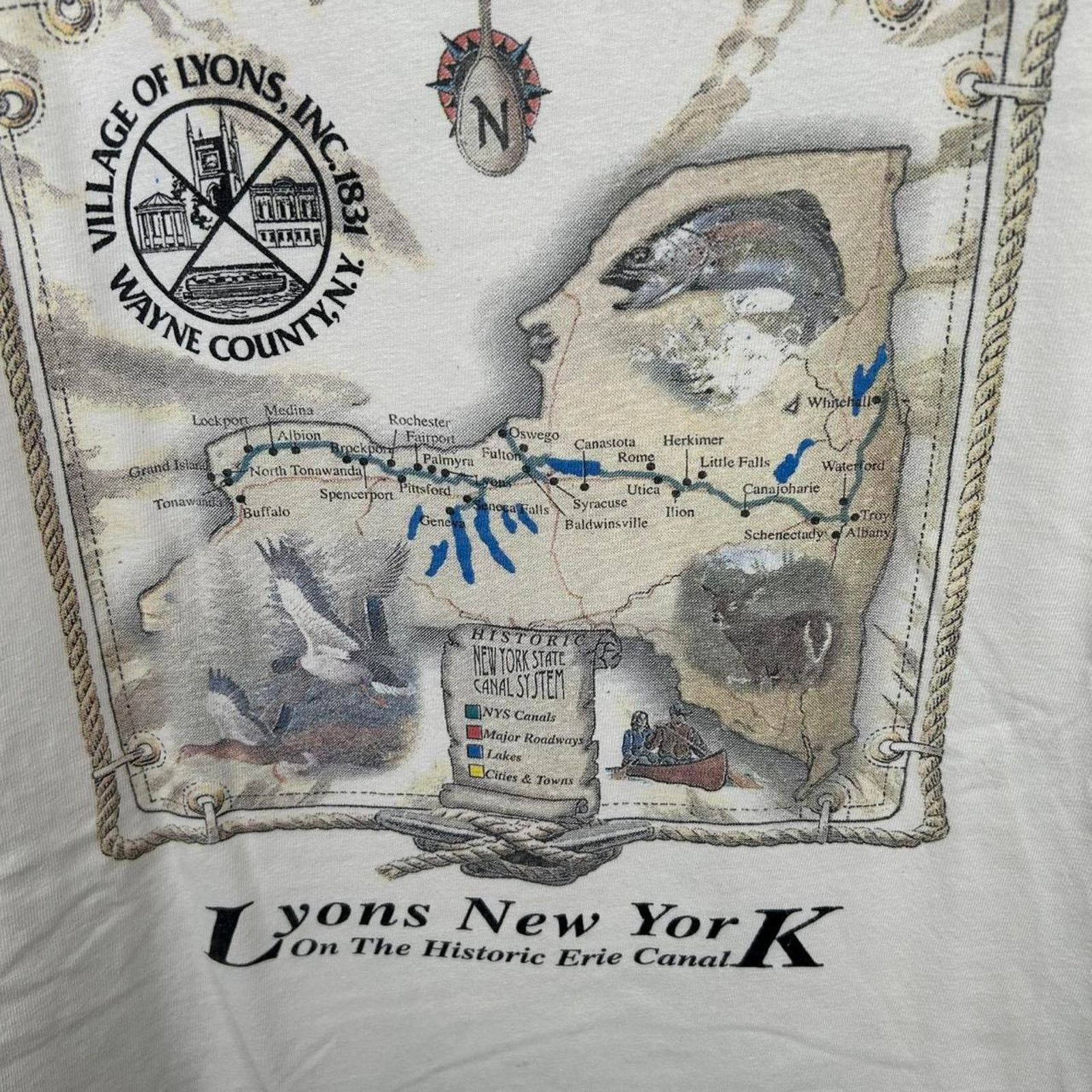 Hanes Vintage 90’s Lyons New York Wilderness Map Tee Size Large Size US L / EU 52-54 / 3 - 2 Thumbnail