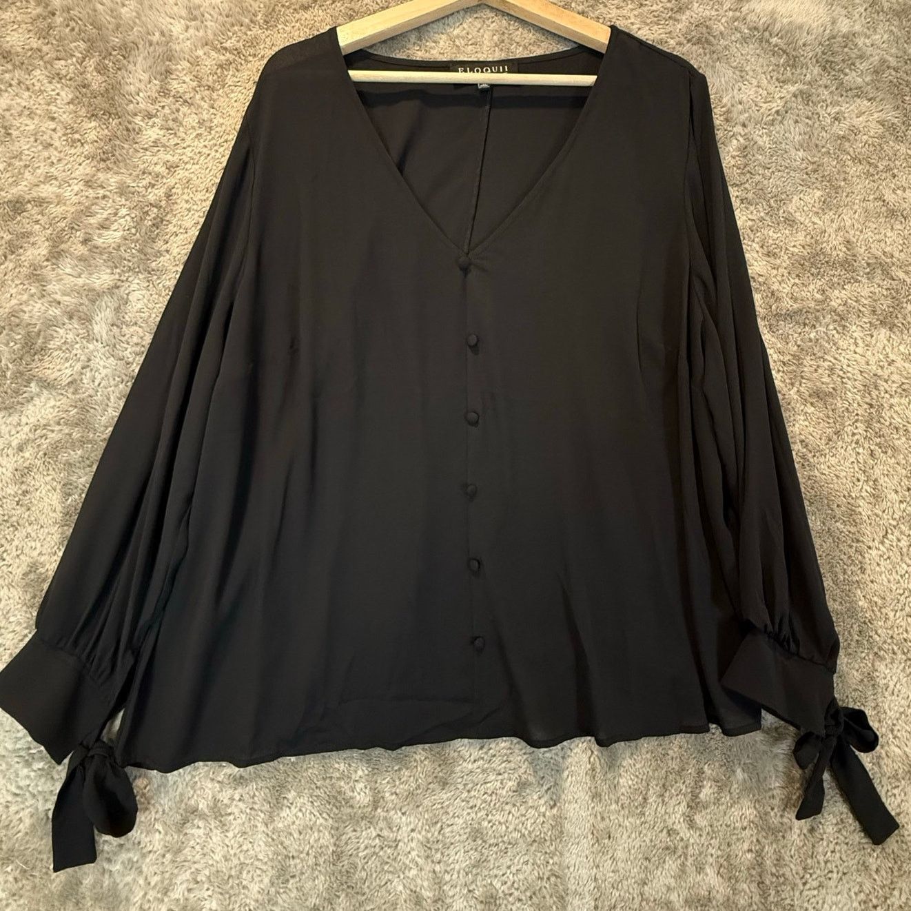 Other Eloquii Black Top Blouse Button Front Tie Sleeve Size 22 Size 3XL / US 20-22 - 1 Thumbnail