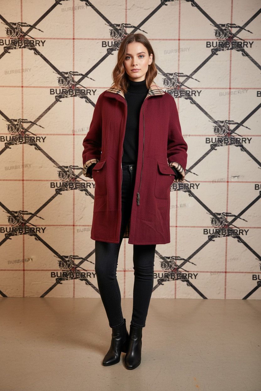 Burberry Burberry burgundy nova check wool down jacket zip up Size L / US 10 / IT 46 - 2 Thumbnail