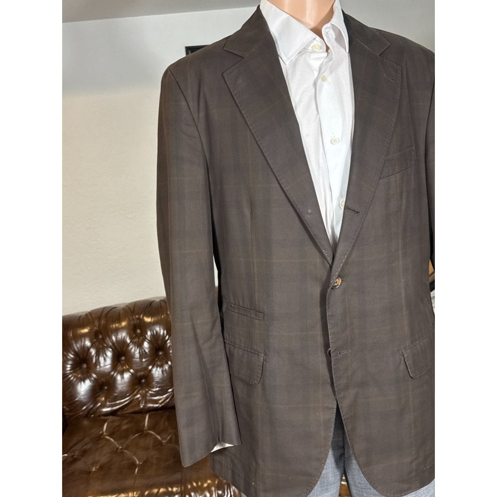 Brunello Cucinelli Brunello Cucinelli Brown Tartain Plaid Sportcoat 54IT 42R Size 42R - 1 Thumbnail