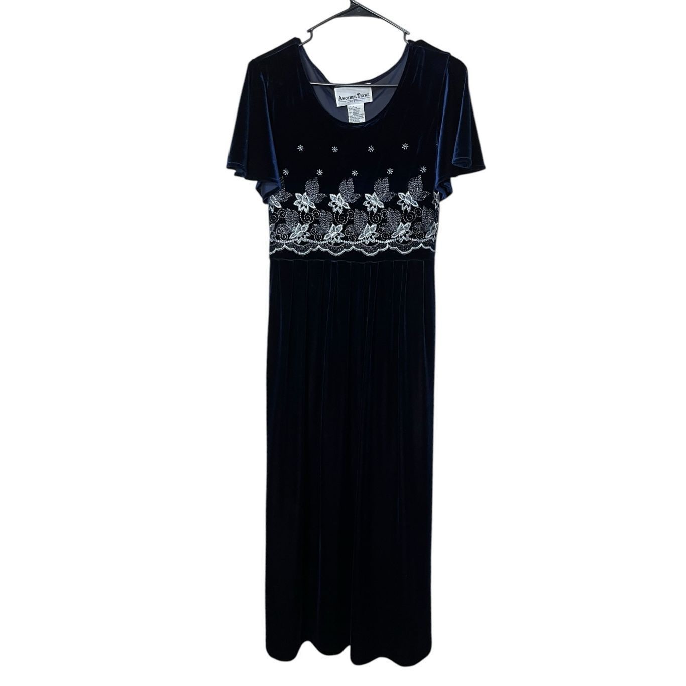 Other Vintage Another Thyme Blue Velvet Maxi Dress Embroidered Flo Size L / US 10 / IT 46 - 1 Thumbnail