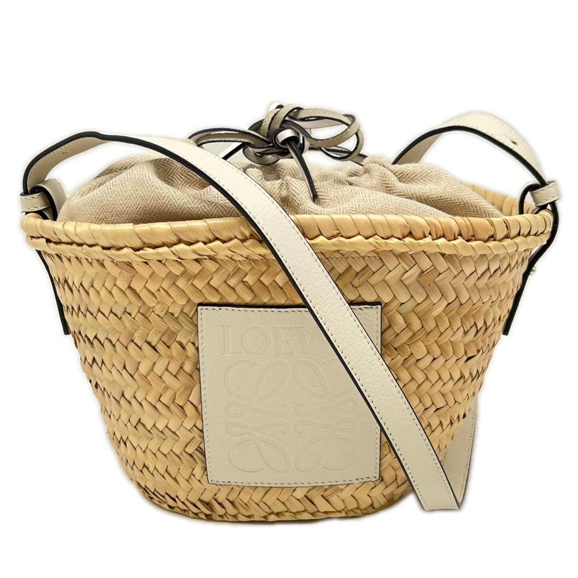Loewe LOEWE Drawstring Bucket Bag A223222X01 Handbag Beige White Calf Leather Palm Leaf Women's Size ONE SIZE - 1 Thumbnail