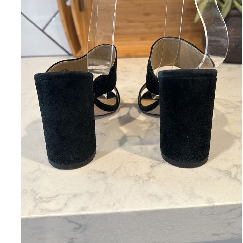 Ann Taylor Ann Taylor black suede double broad strap block slide heels Size US 7 / IT 37 - 6 Thumbnail