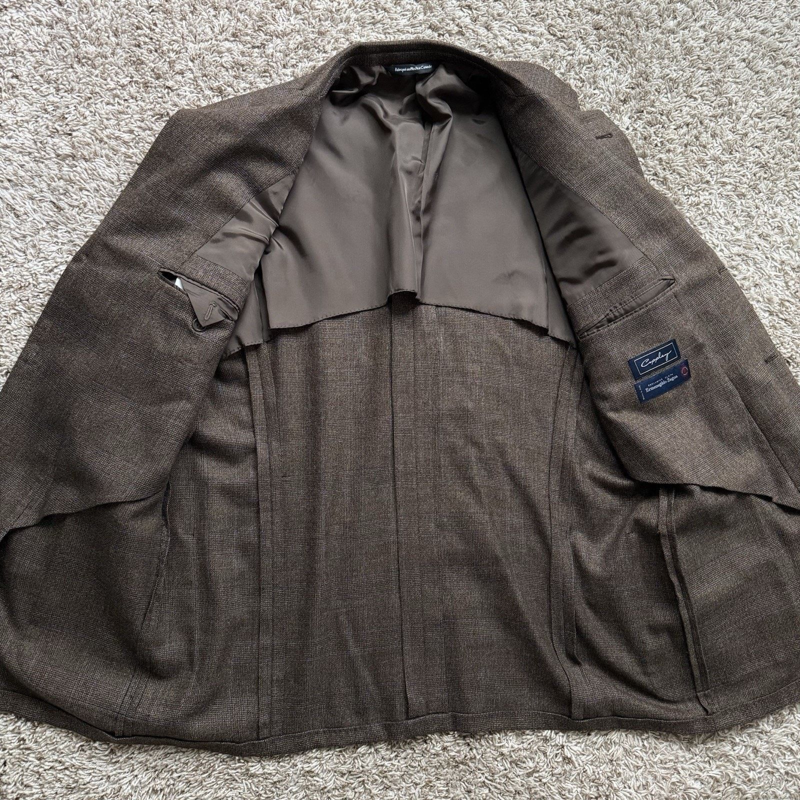 Ermenegildo Zegna × Vintage Ermenegildo Zegna Brown Plaid Suit Jacket 3 Button Wool 44R Size 44R - 5 Thumbnail