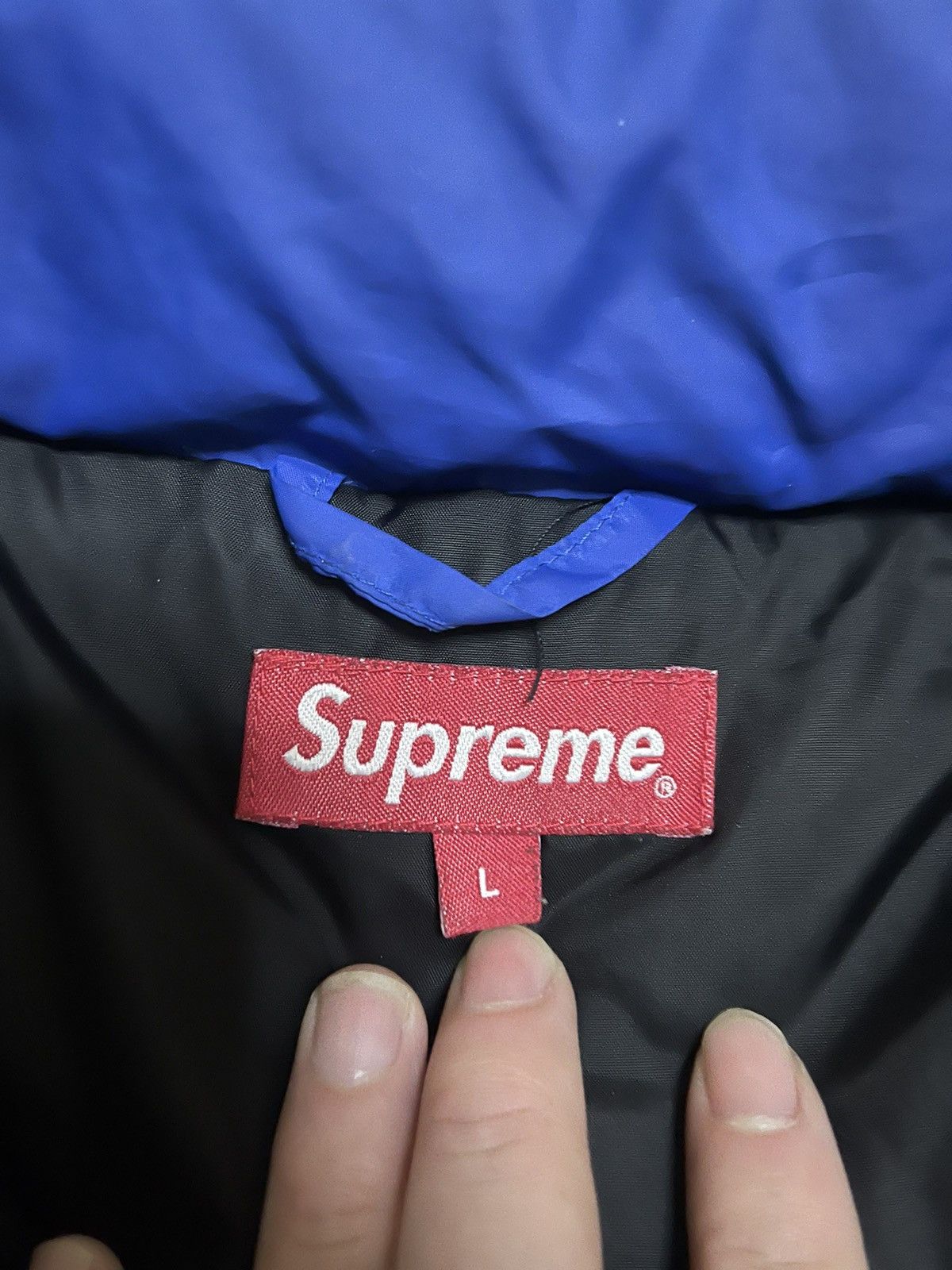 Supreme Supreme logo tape puffy jacket blue Size US L / EU 52-54 / 3 - 3 Thumbnail