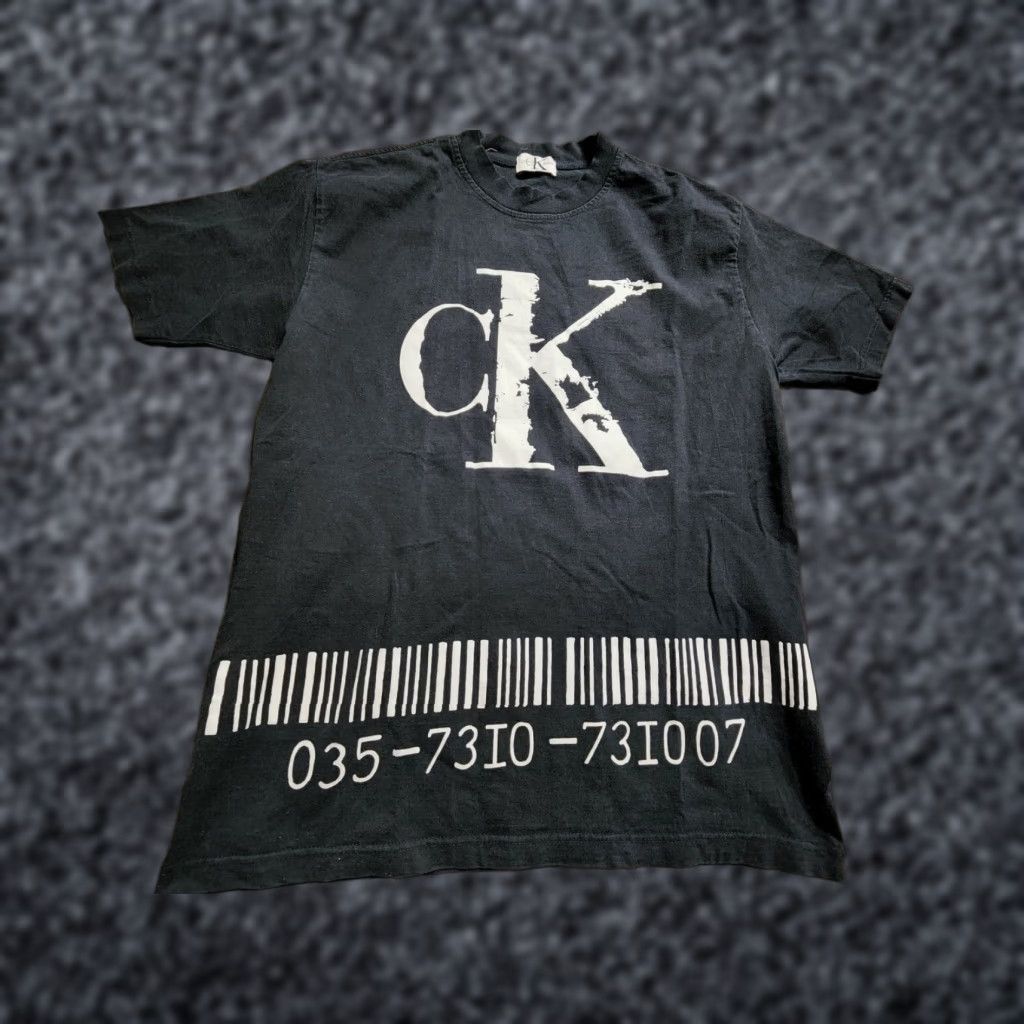VINTAGE Calvin Klein CK Logo Graphic T-Shirt Mens XL 90s Black Cotton Crew Neck Short Sleeve