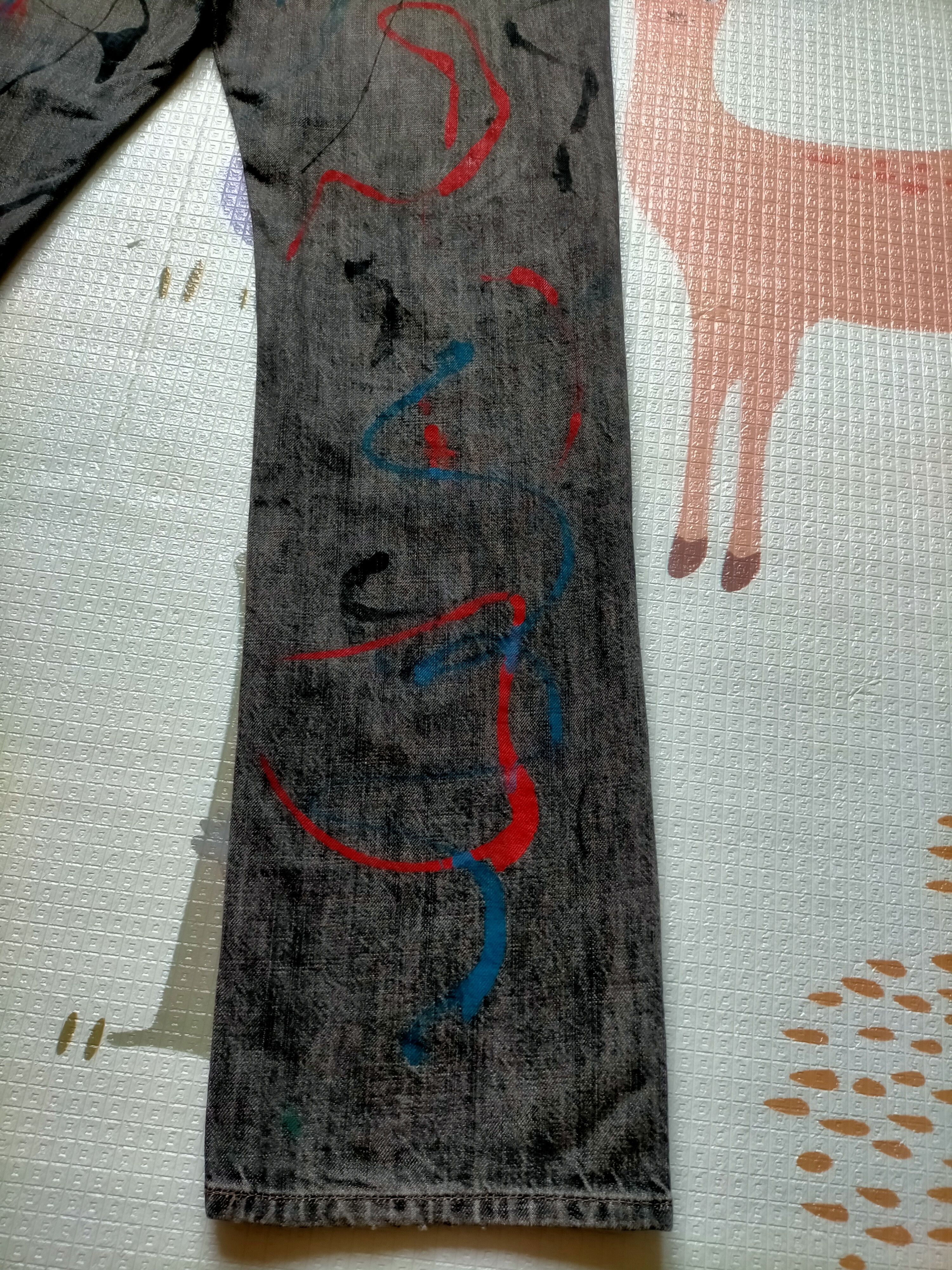 PPFM 🔥Rare ❗PPFM Patchwork Painted Black Button fly jeans Size US 31 - 16 Thumbnail