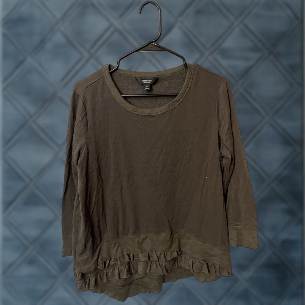 Vintage VINTAGE Simply Vera Vera Wang Women’s PM Green Brown Ruffle Long Sleeve Pullover Top Shirt Adult PM Brown Green Ruffle Sleeves Womens Size M / US 6-8 / IT 42-44 - 1 Thumbnail