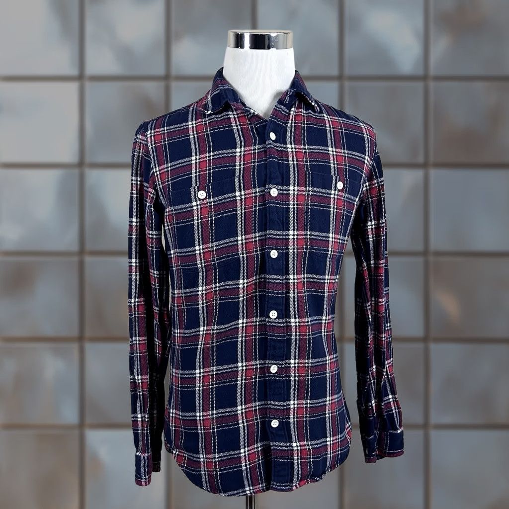 Bonobos Bonobos Medium Tailored Fit Flannel Shirt Plaid Blue White Red Button-Up Size US M / EU 48-50 / 2 - 1 Thumbnail