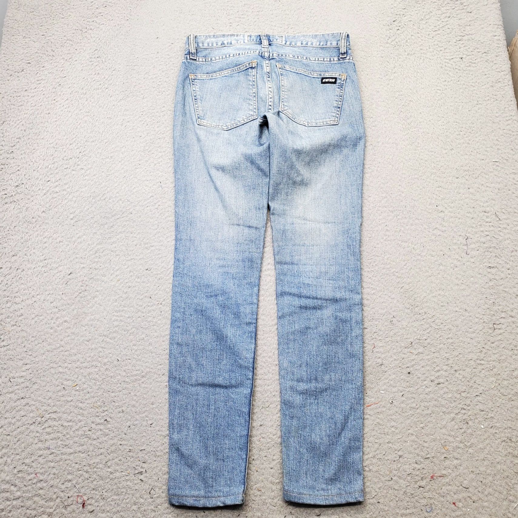 Vintage Ay Not Dead Jeans Womens 24 Skinny Blue Leather Knee Patches Streetwear 5-Pocket Design, Inseam 26.5" | Mens? Womens Size 42" / US 20 - 2 Thumbnail