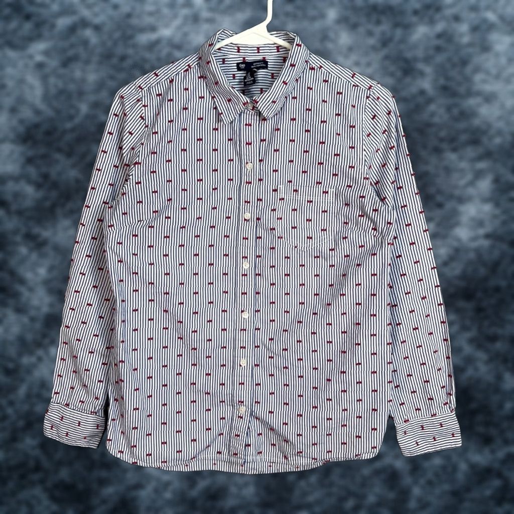 Gap Gap Womens XS Boyfriend Fit Button-Up Shirt Blue & Red Striped Size XS / US 0-2 / IT 36-38 - 1 Thumbnail
