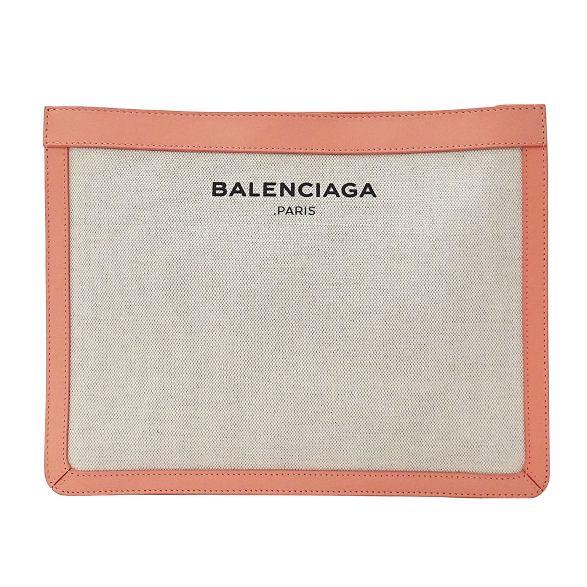 Balenciaga Handbag For Women, Brand Name Clutch Bag, Second Canvas, White, Pink, 410119, Logo, Women's