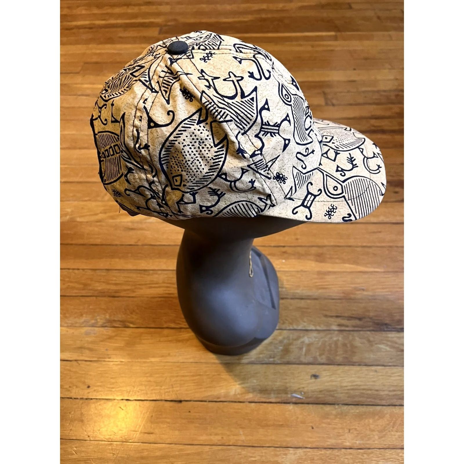Vintage Tribal Bird Fish Glyph Snapback Hat Cap Beige 90s Size ONE SIZE - 2 Thumbnail
