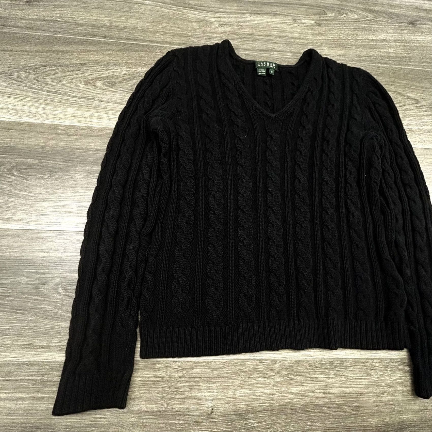 Ralph Lauren VINTAGE Lauren Ralph Lauren Sweater Womens Medium Black Cable Knit V-Neck 90s Size M / US 6-8 / IT 42-44 - 3 Thumbnail