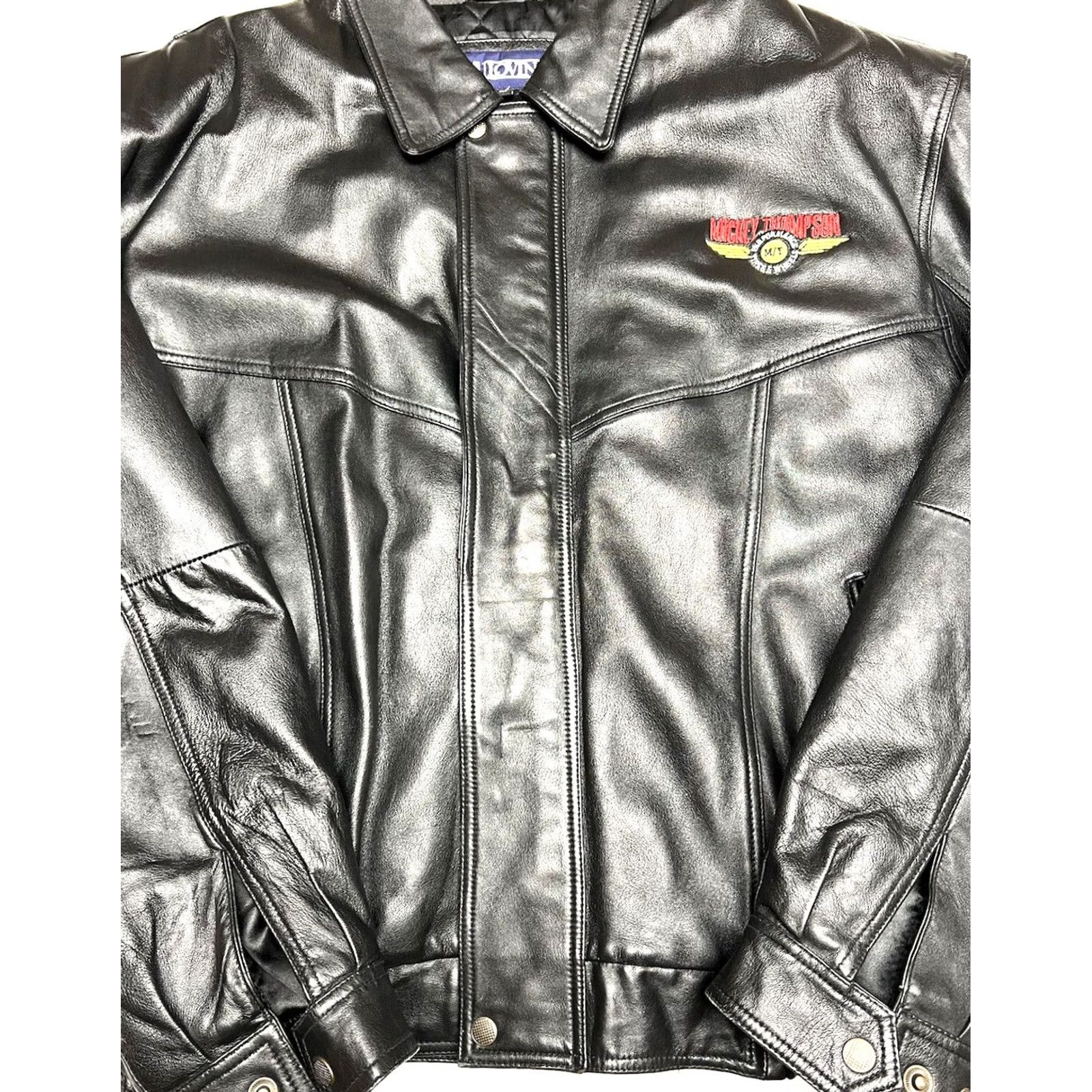 Vintage LA Loving Leather Jacket Bomber Mens XL Black Quilted Love Mickey Thompson Performance Tires & Wheels Size US XL / EU 56 / 4 - 2 Thumbnail