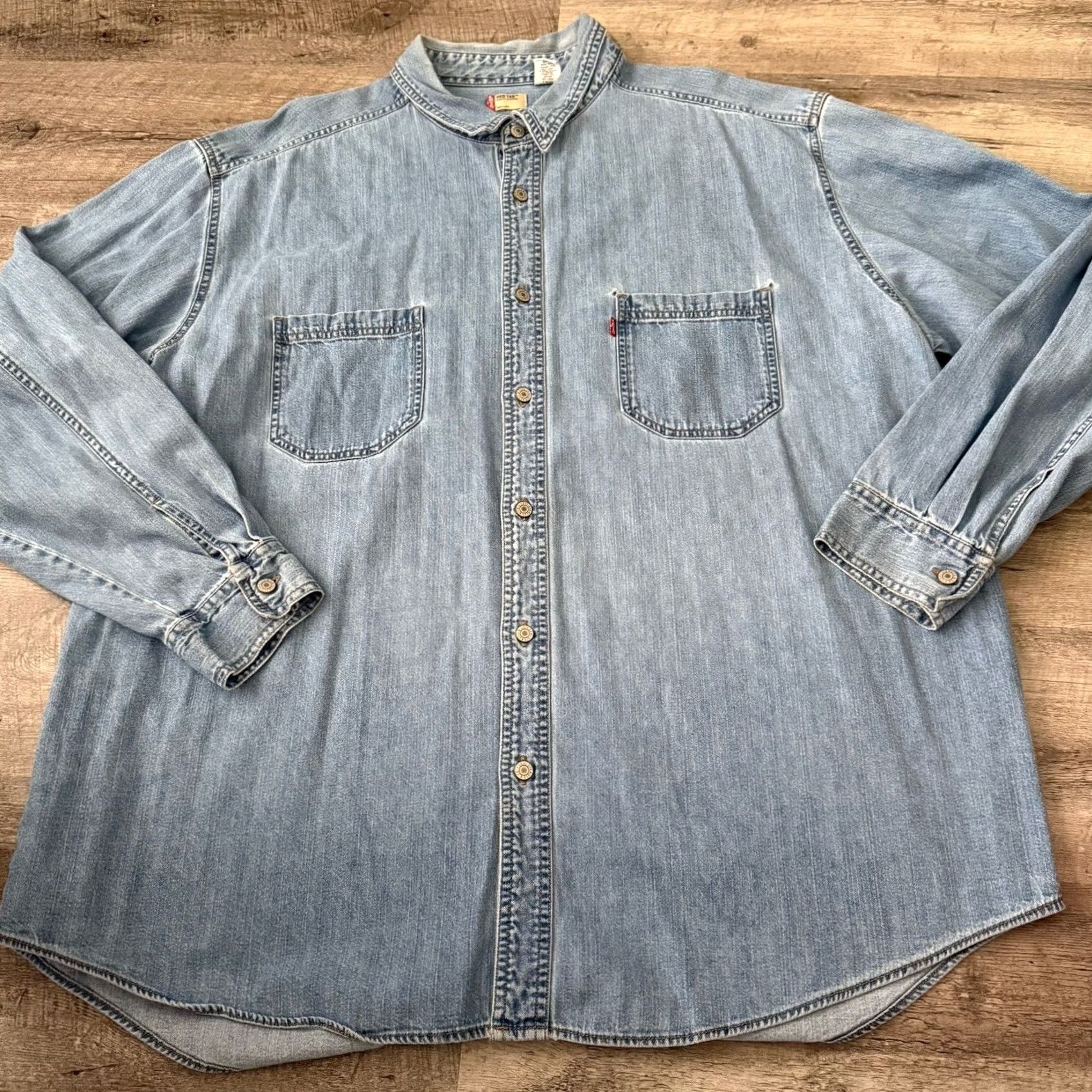 Levi's VINTAGE Levi’s Red Tab Shirt Men XXL Blue Metal Button Rivet Denim Workwear Aged Size US XXL / EU 58 / 5 - 7 Thumbnail