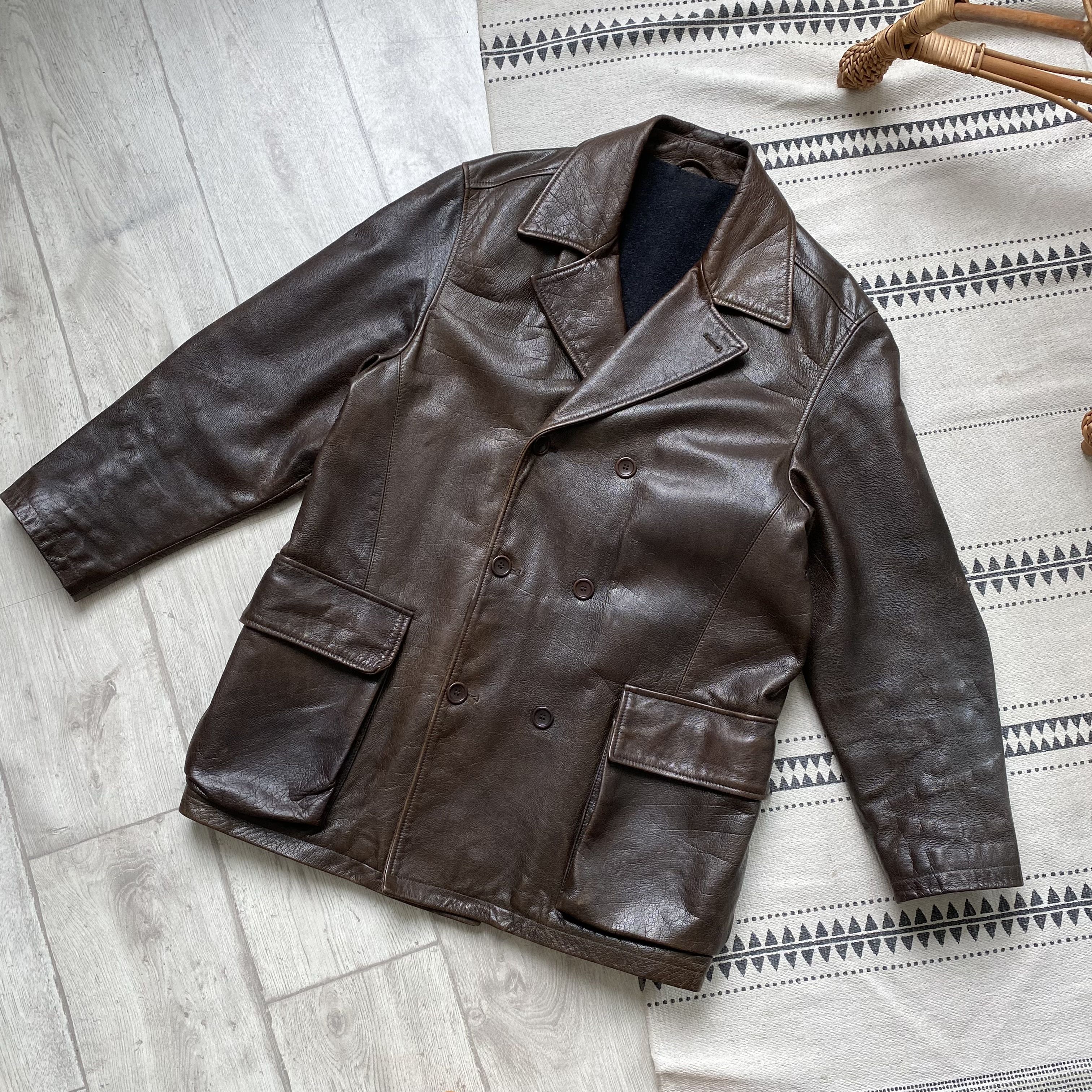 Genuine Leather Vintage 90s Heavy Leather Double Jacket Coat Brown Luxury Size US M / EU 48-50 / 2 - 6 Thumbnail