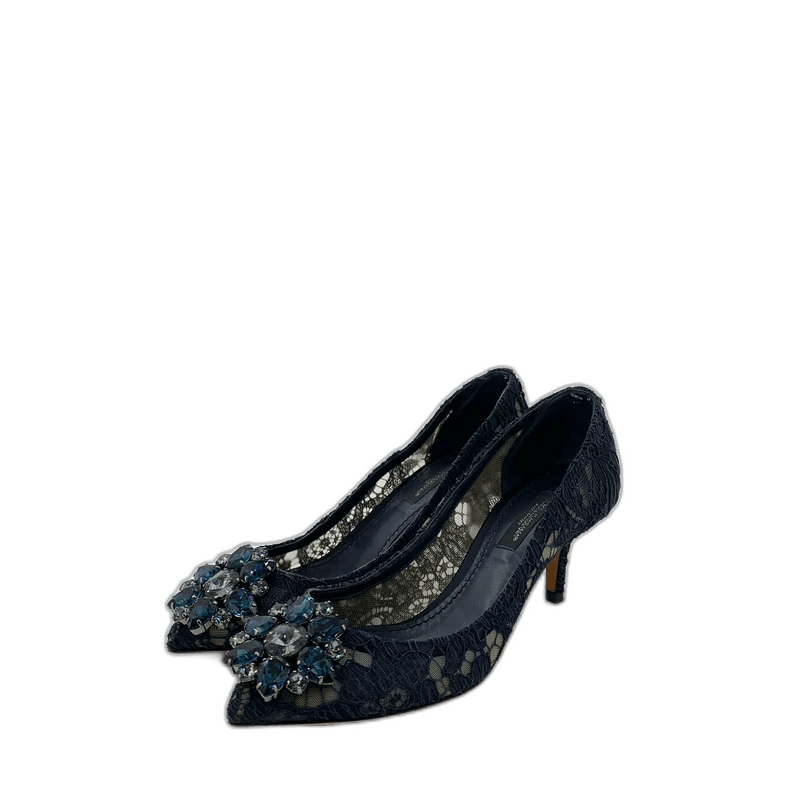 Dolce&Gabbana Blue Lace High Heels with Rhinestones