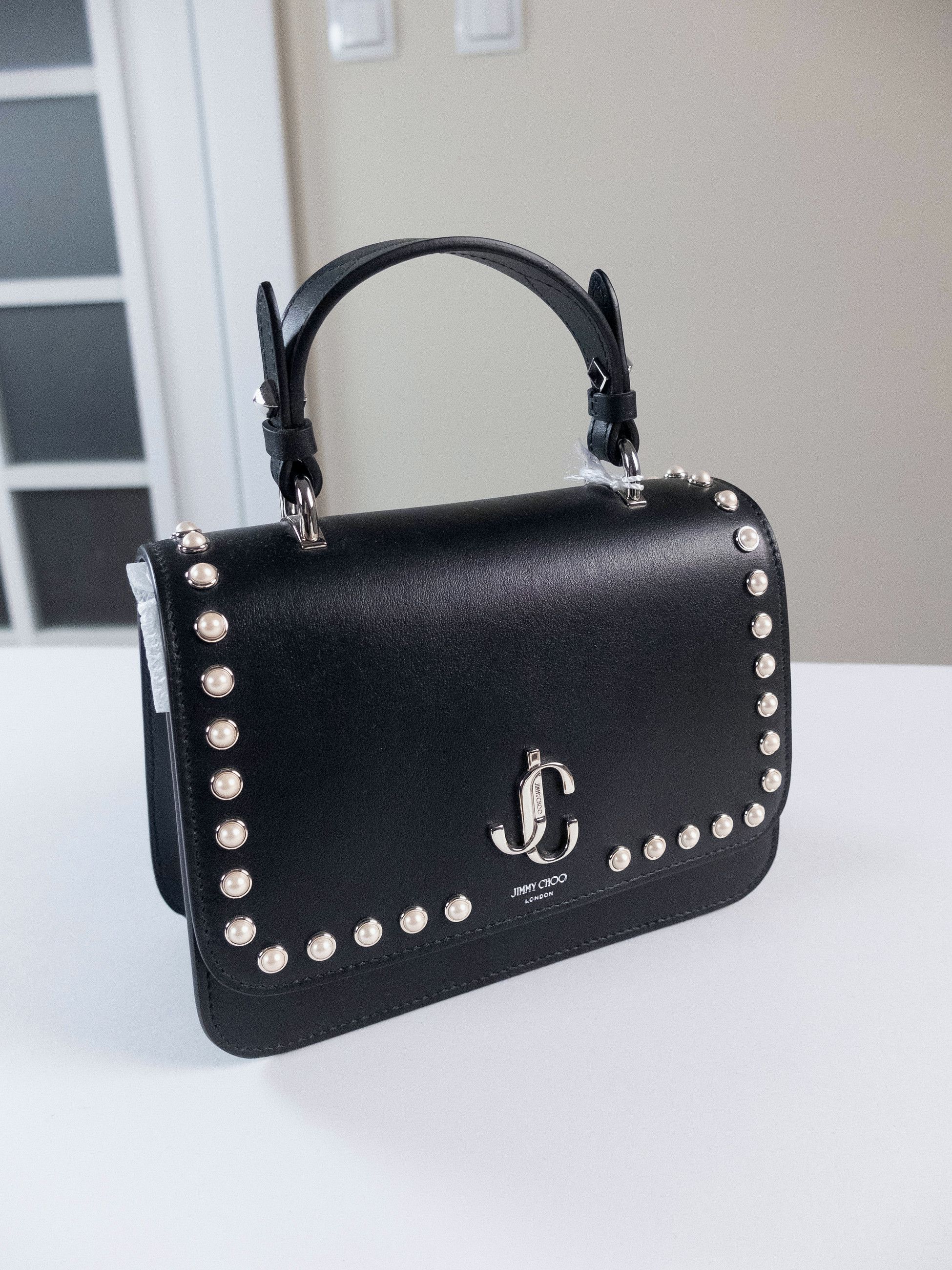 Jimmy Choo JIMMY CHOO JC Top Handle small black leather bag w pearls Size ONE SIZE - 5 Thumbnail
