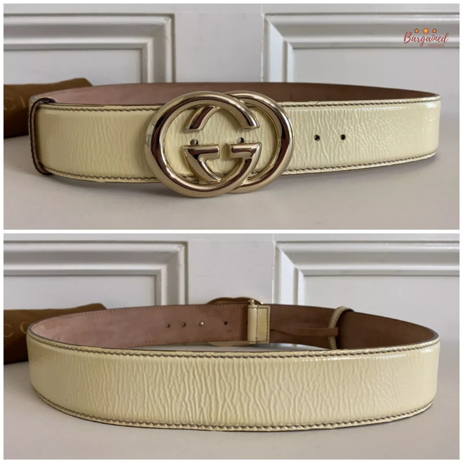 Gucci Gucci Yellow Patent Leather Gold Interlocking G Buckle Belt Size 30 - 2 Thumbnail