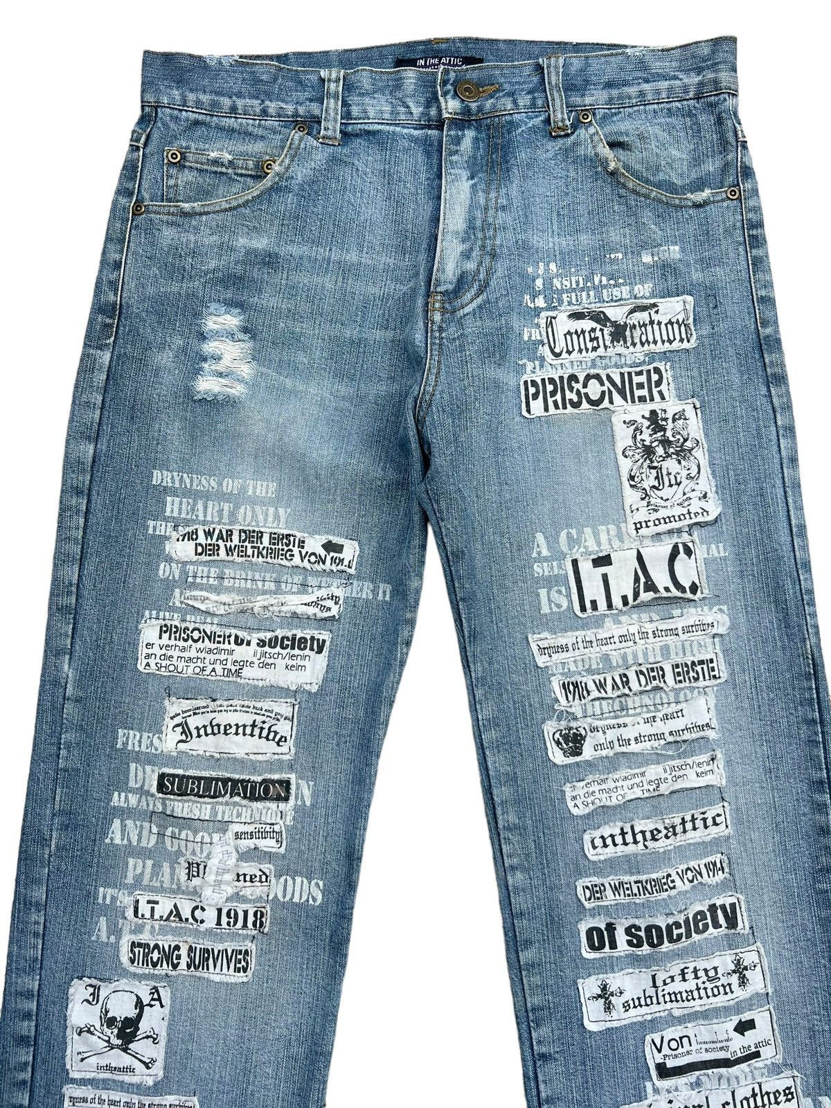 In The Attic Punk Distressed Patchwork Denim Jeans 32x34