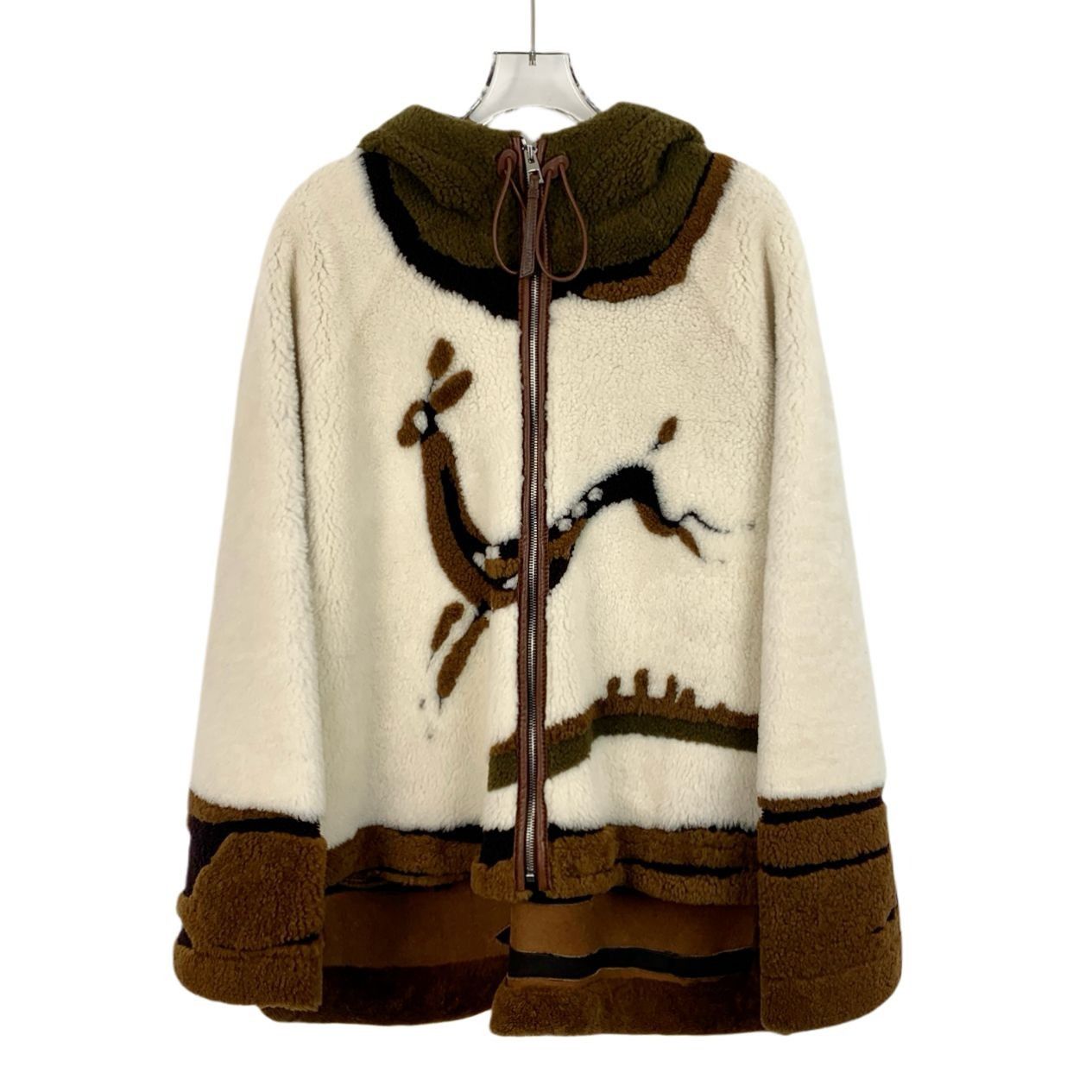 Loewe Loewe Hooded Deer Print Shearling Jacket Off-White/Brown Lam Size S / US 4 / IT 40 - 1 Thumbnail