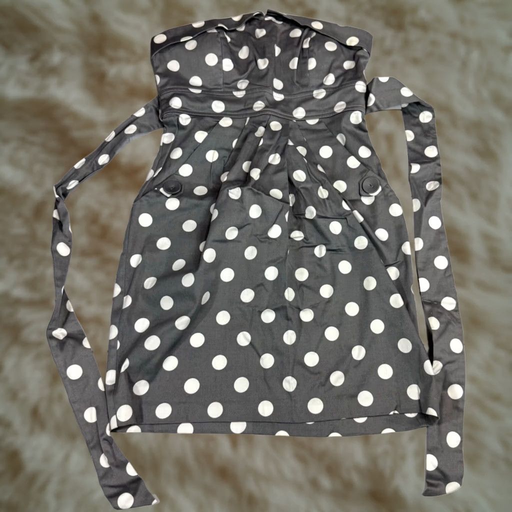 Vintage City Triangles Womens Strapless Tunic Top Juniors Sz 3 Gray Polka Dot Tie Back Blouse Shirt Tunic Grey Polka Dot Tie Back Womens Size 3 Size XS / US 0-2 / IT 36-38 - 1 Thumbnail