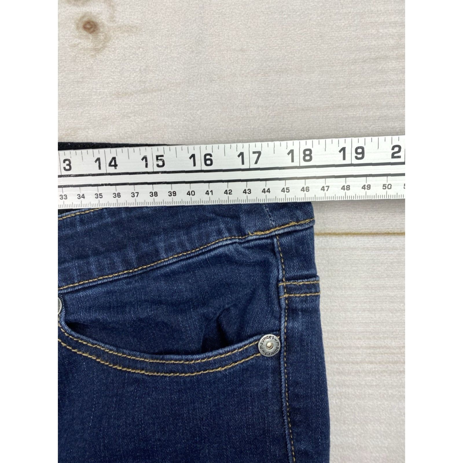 Vintage Maurices Jeans Womens 16 Reg Dark Wash Bootcut Stretch Denim Mid Rise Cotton Blend Blue 5-Pocket 31.5in Inseam Size 38" / US 16 / IT 52 - 6 Thumbnail