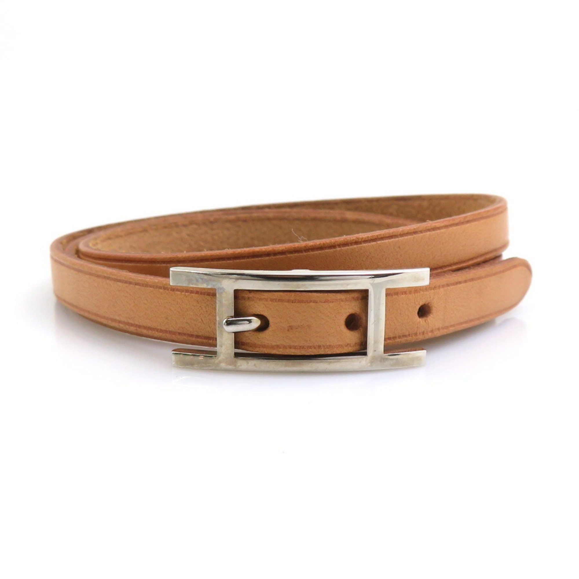Hermes Hermes Hermès Api Leather Metal Bracelet in Beige Brown and Silver, Women's, e61129 Size ONE SIZE - 1 Thumbnail
