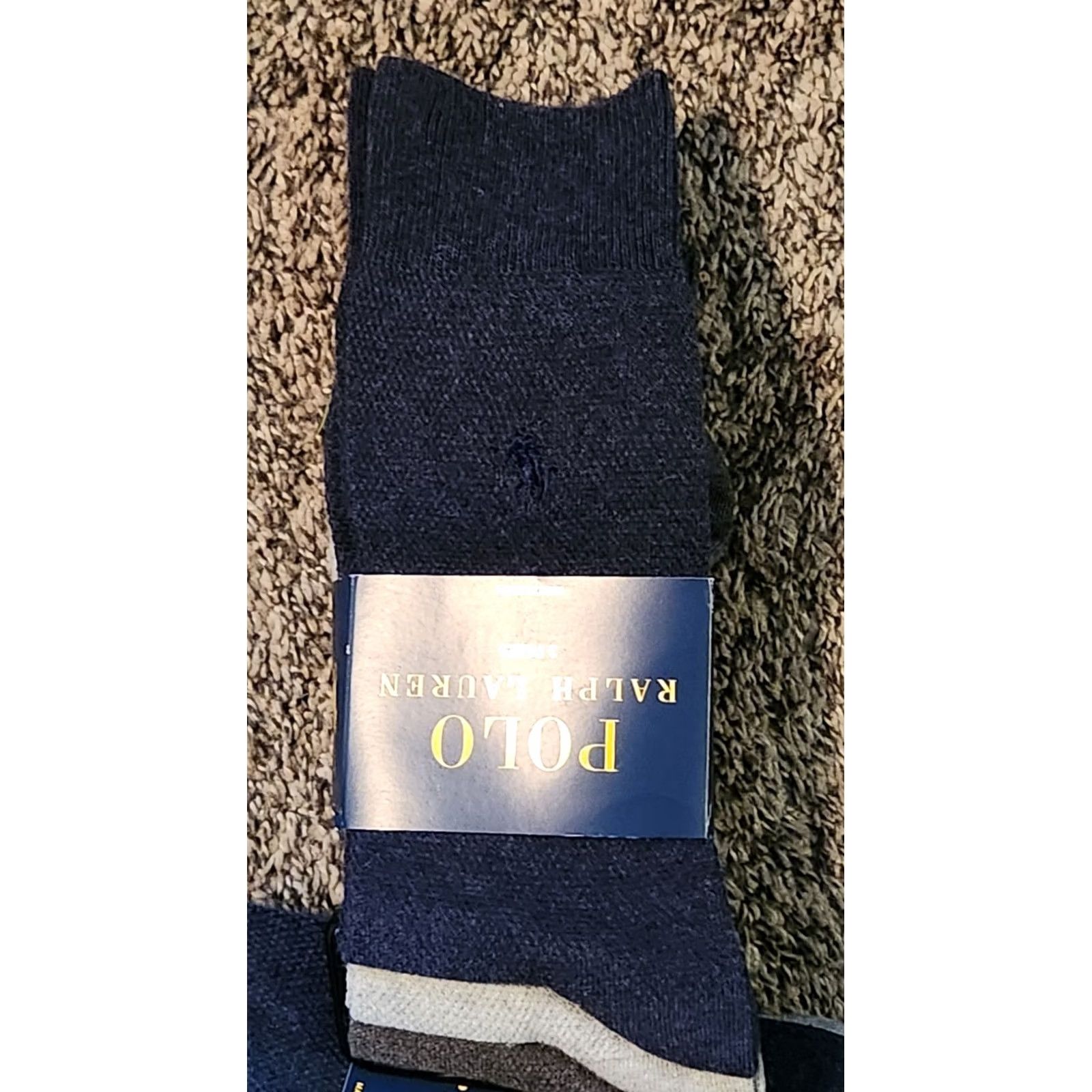 Polo Ralph Lauren Ralph Lauren Mens Socks 3 pack Navy Gray Mid Calf Ankle Crew Super soft Comfort fit Reinforced heel & toe Multicoloured Ceramic? Size ONE SIZE - 2 Thumbnail