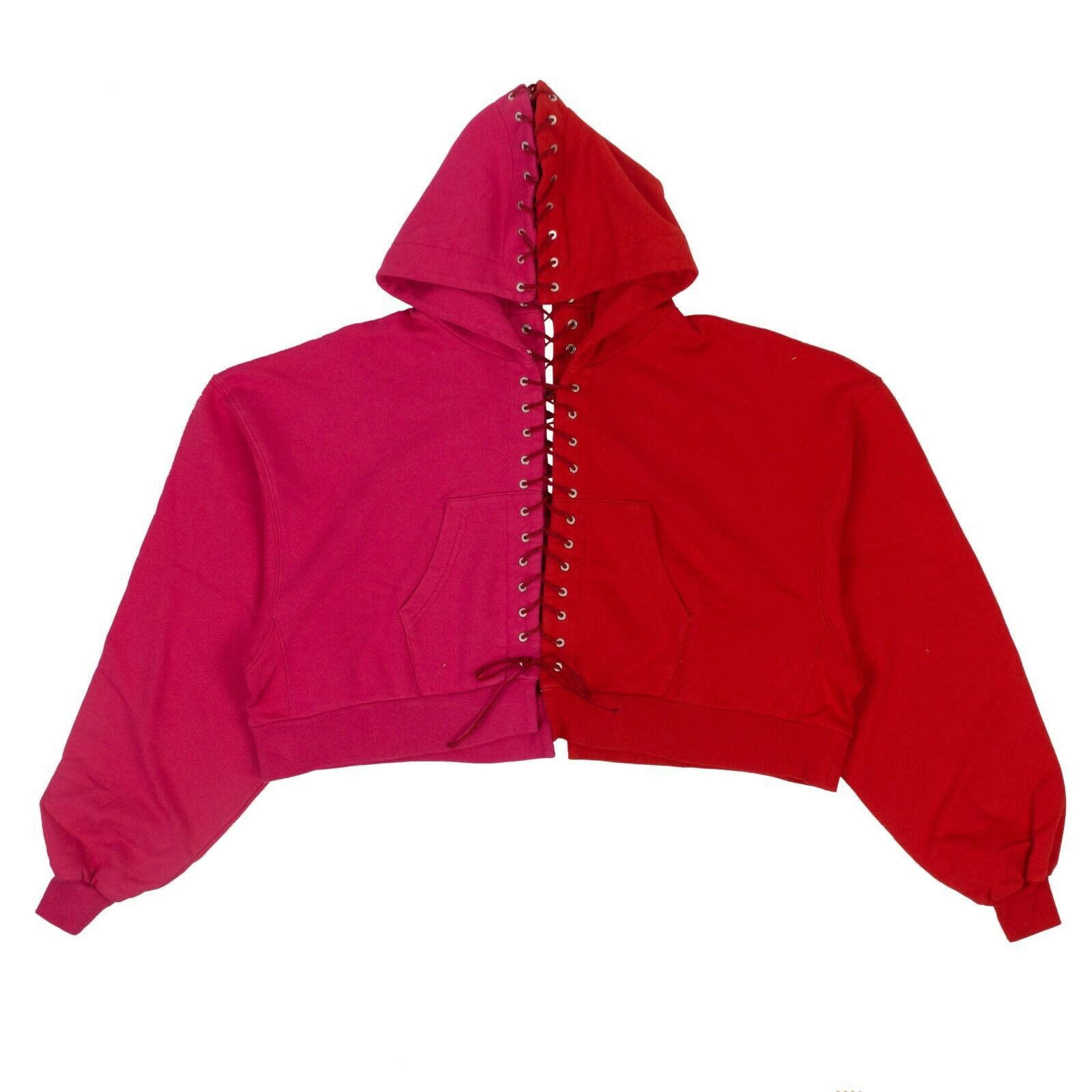 image of Unravel Project Fuchsia And Red Lace-Up Hoodie Sweatshirt Size S, Women's