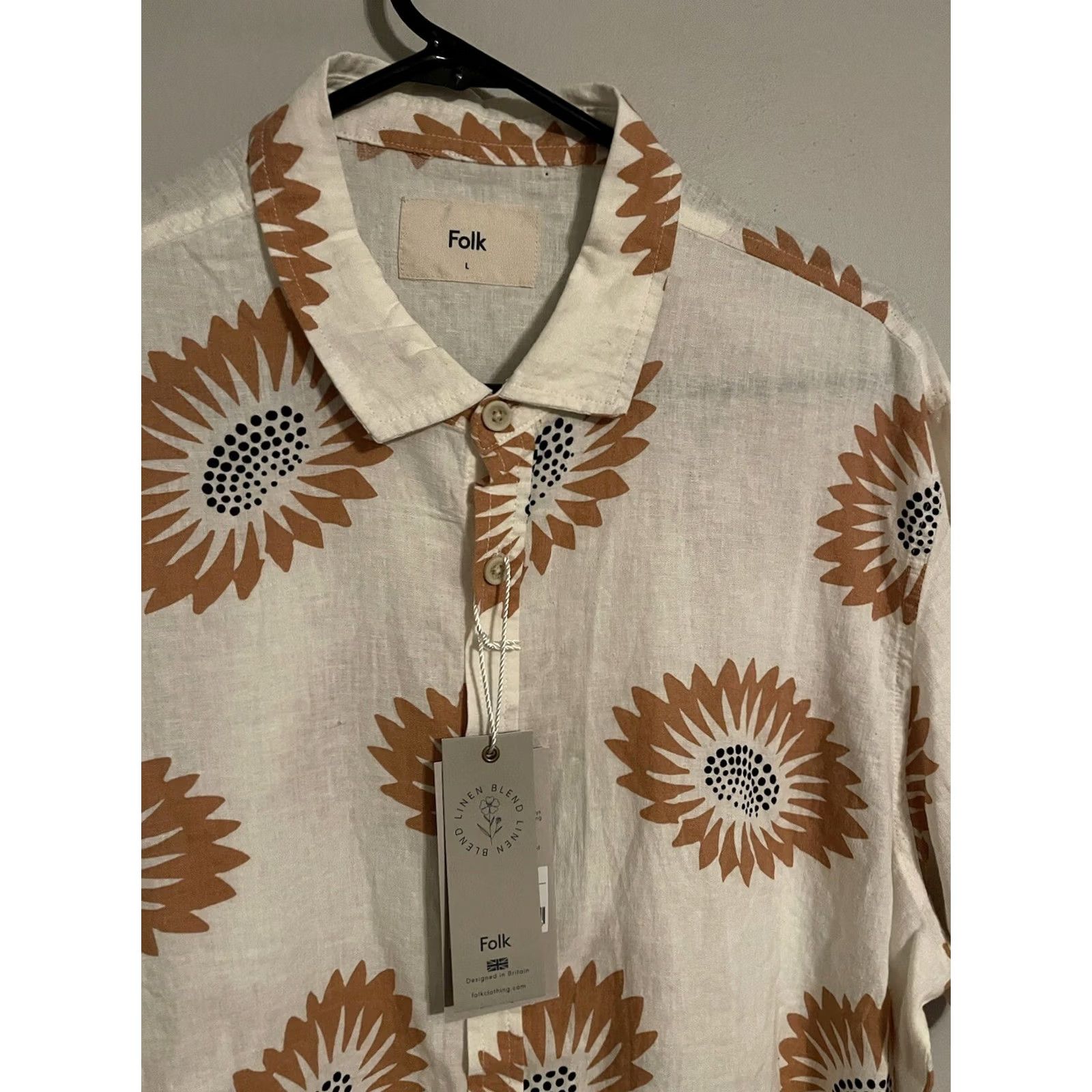 Folk Folk Drake S/S Button Up Hawaiian Shirt Linen Blend Ivory Floral - Men's L - New Size US L / EU 52-54 / 3 - 2 Thumbnail