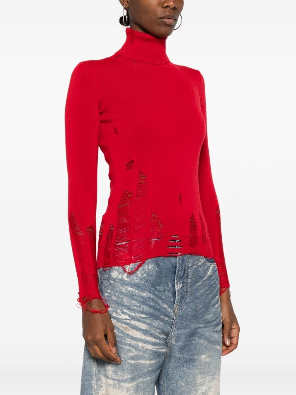 Maison Margiela oc11z0925 Distressed Sweater in Red Size M / US 6-8 / IT 42-44 - 3 Thumbnail