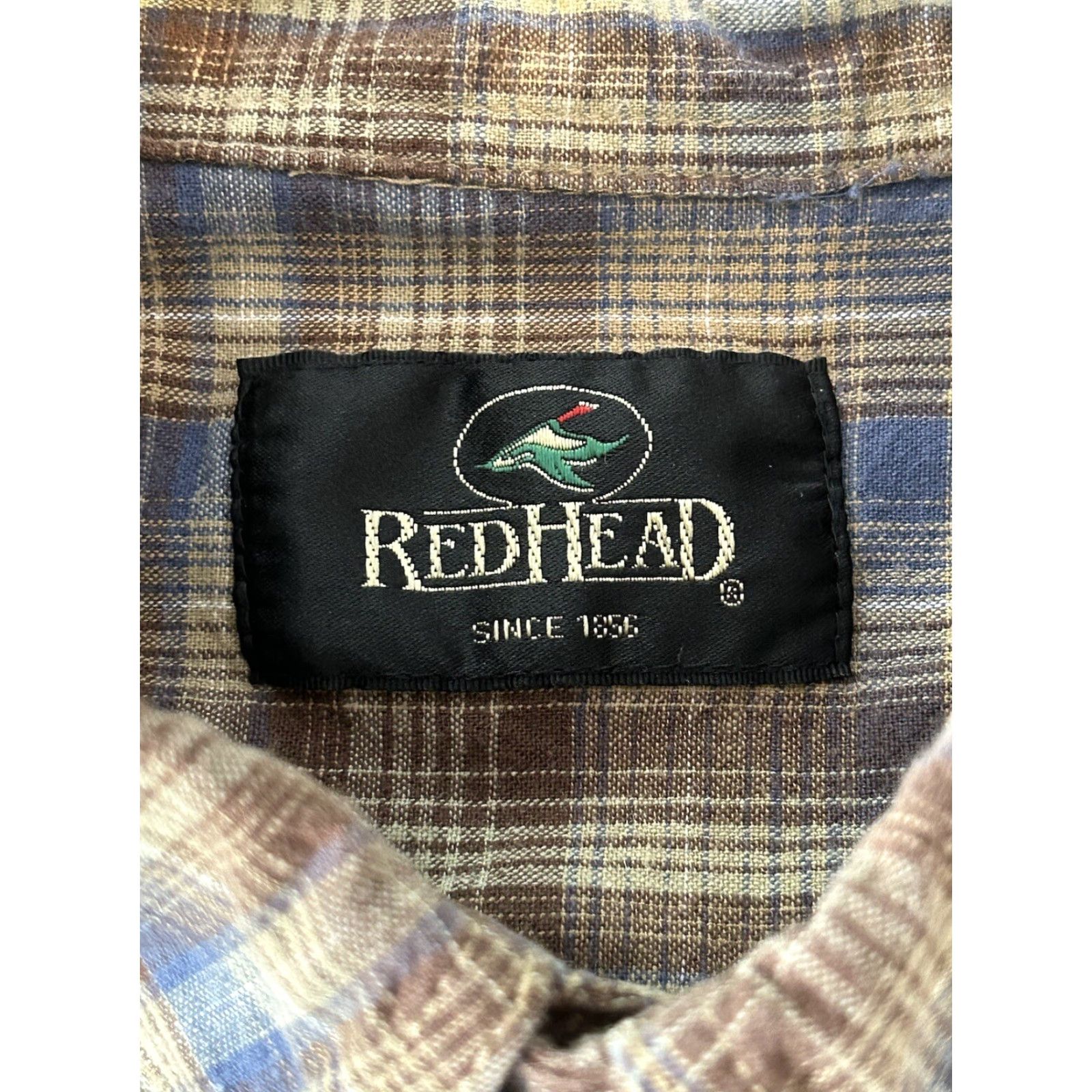 Vintage Red Head Mens Plaid Short Sleeve Button Shirt Beige Blue XL Size US 36 / EU 52 - 4 Thumbnail