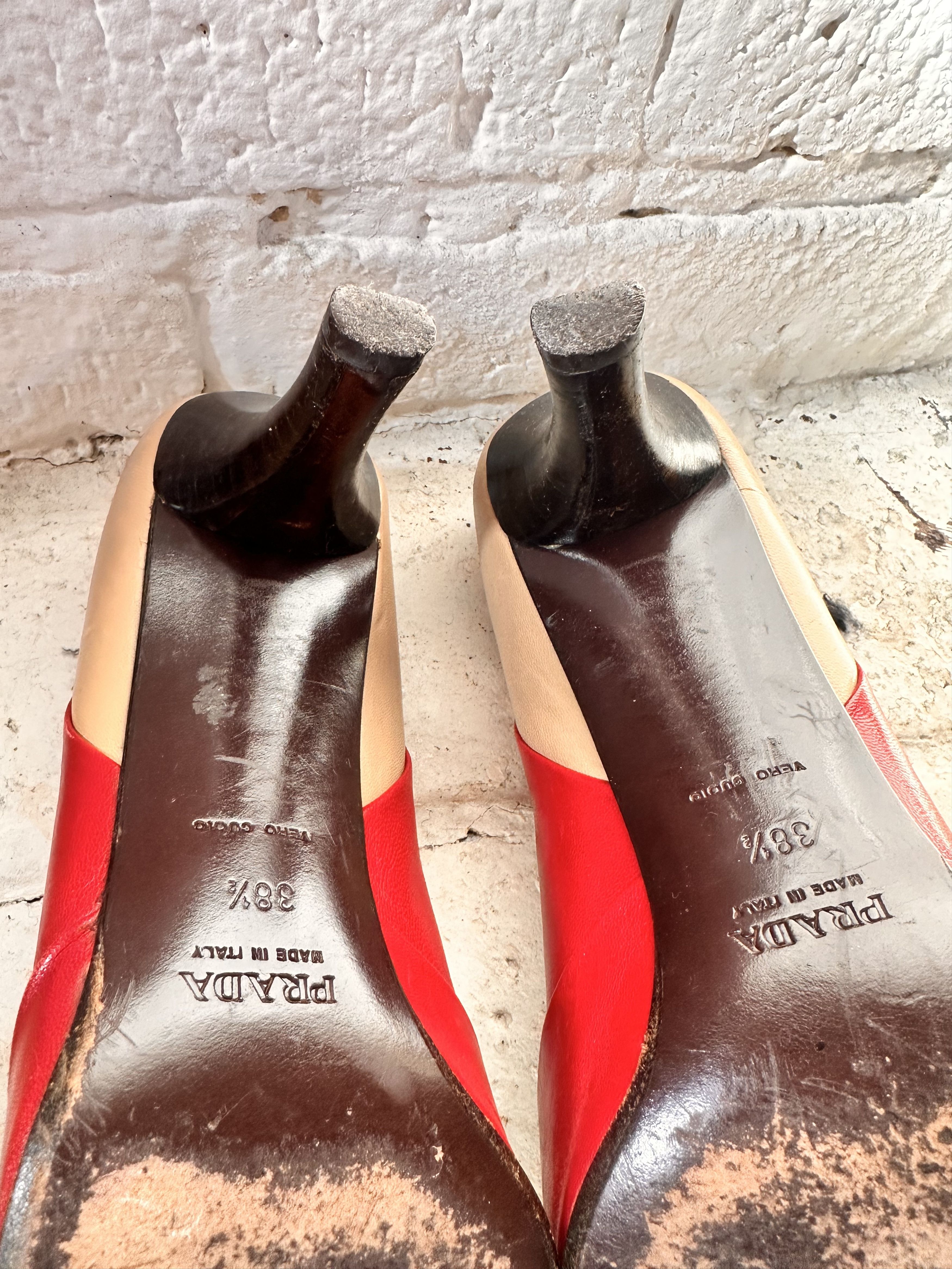 Prada VINTAGE PRADA BROWN RED SQUARED TOE HEELS _ 7.5 US Size US 7.5 / IT 37.5 - 6 Thumbnail