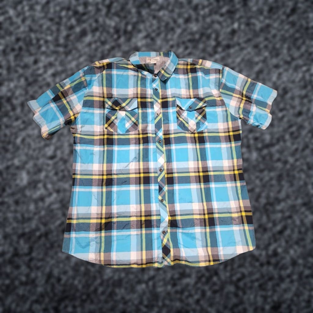 Vintage Miskeen Mens Shirt 6XL Button-Up Blue Plaid Short Sleeve Cotton Blend Twill Size US XXL / EU 58 / 5 - 1 Thumbnail